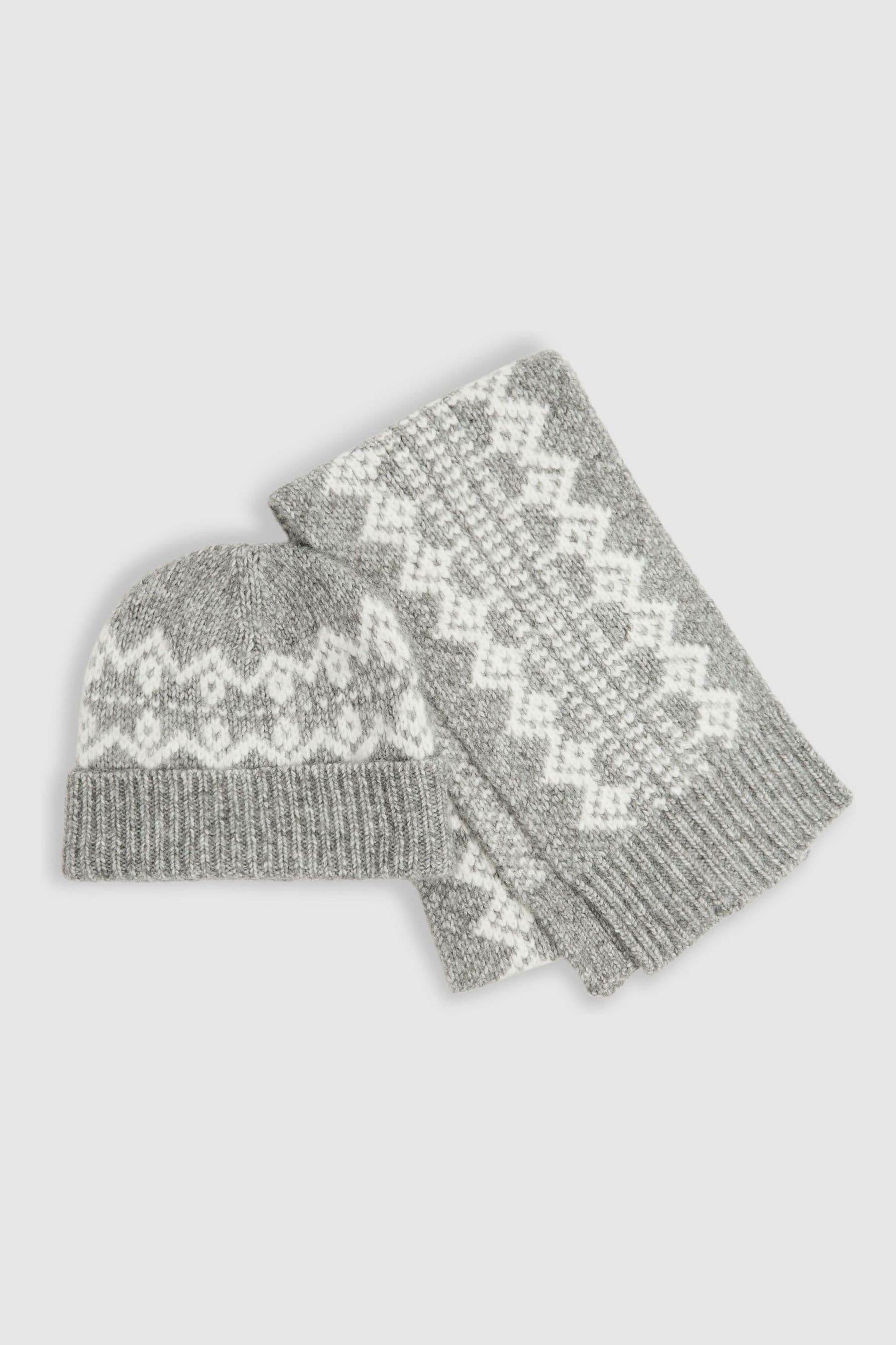 Shop Reiss Grey Melange Berwin Fair Isle Hat And Scarf Set