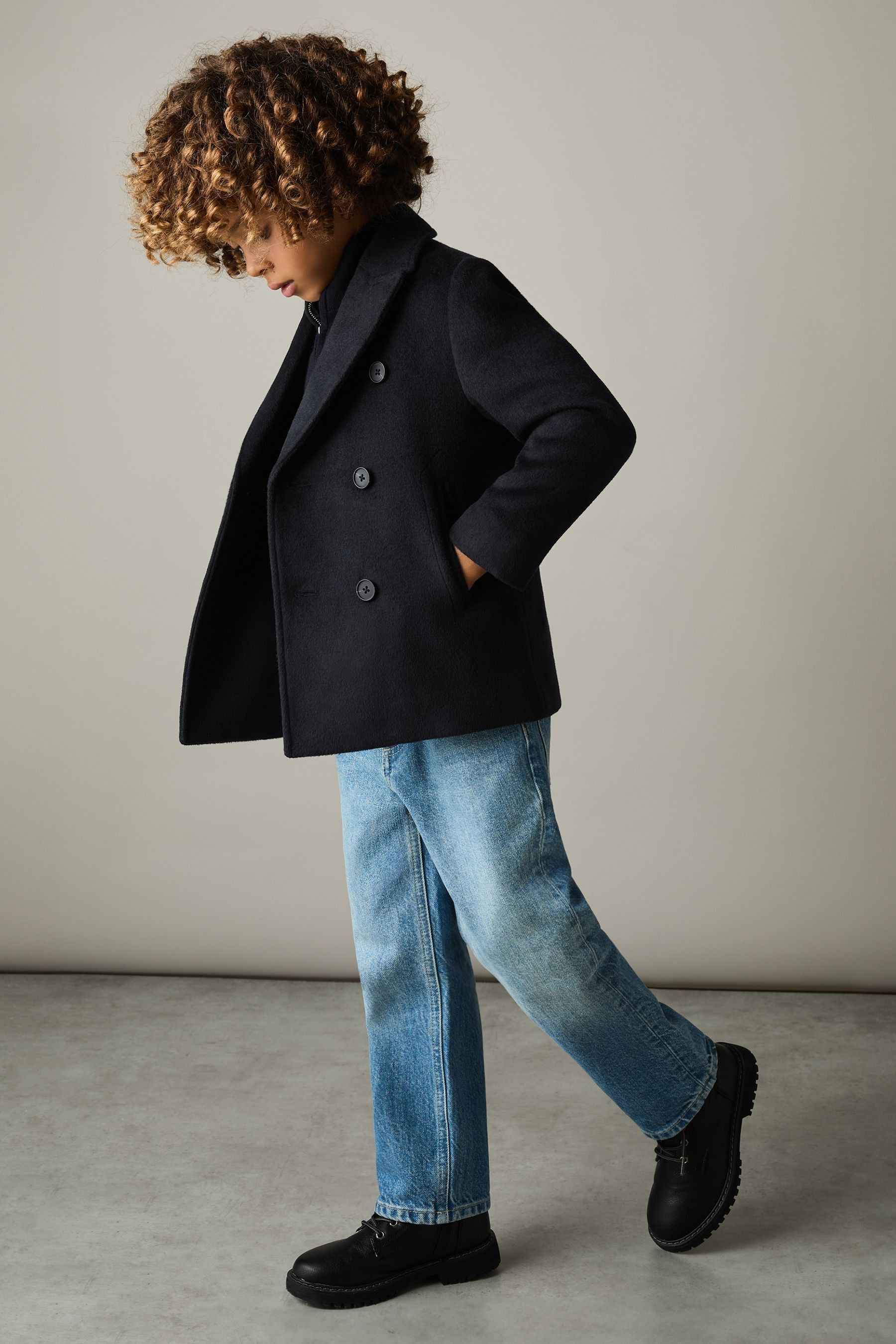 Reiss Navy Bergamo Wool-blend Twill Double-breasted Coat