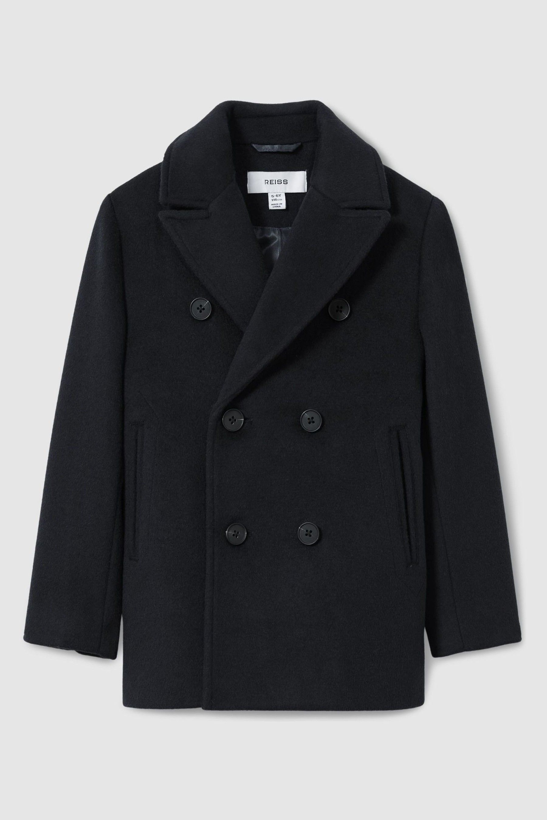 Shop Reiss Navy Bergamo 13-14 Yrs Wool-blend Twill Double-breasted Coat