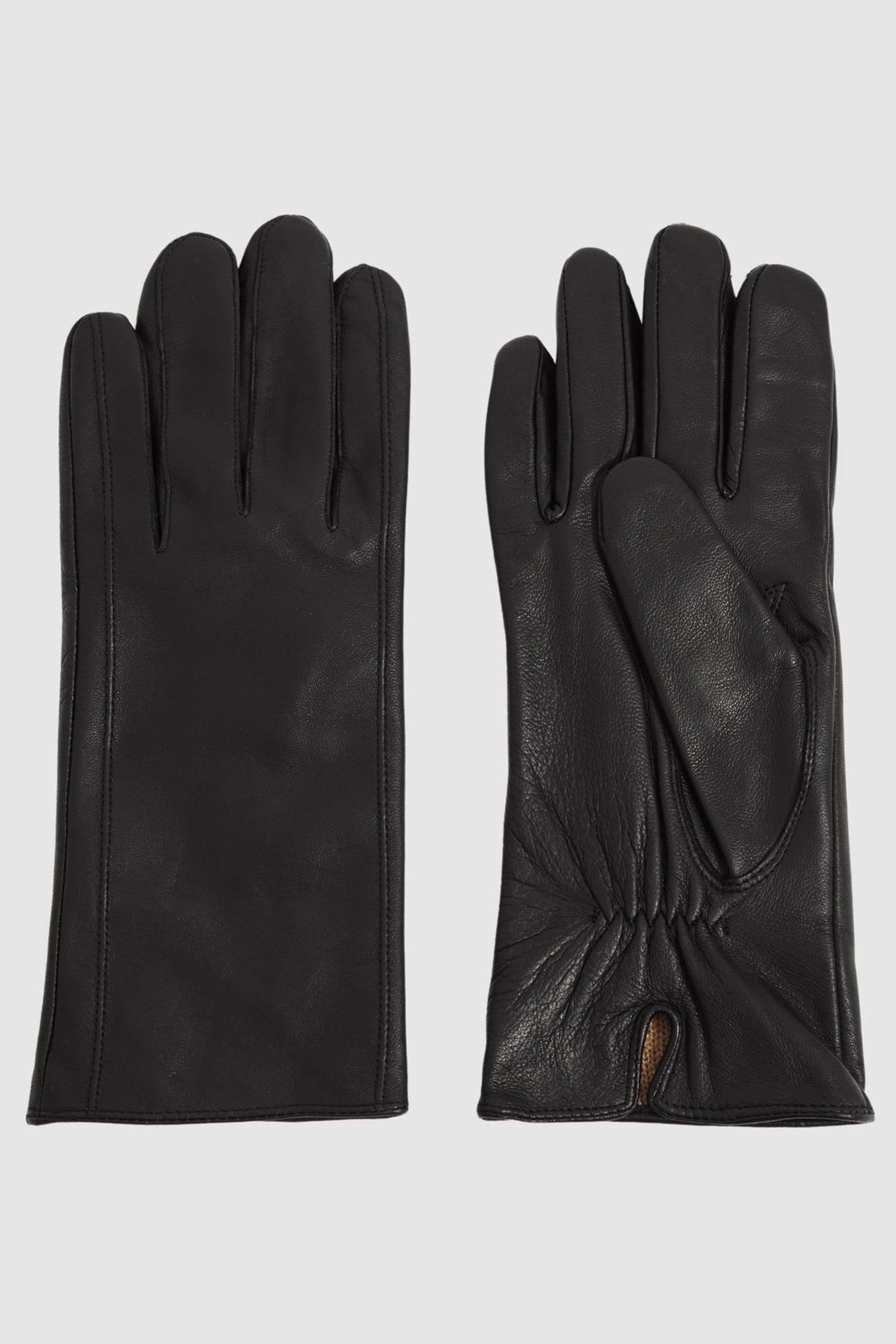 Reiss Black Leather Gloves In Black