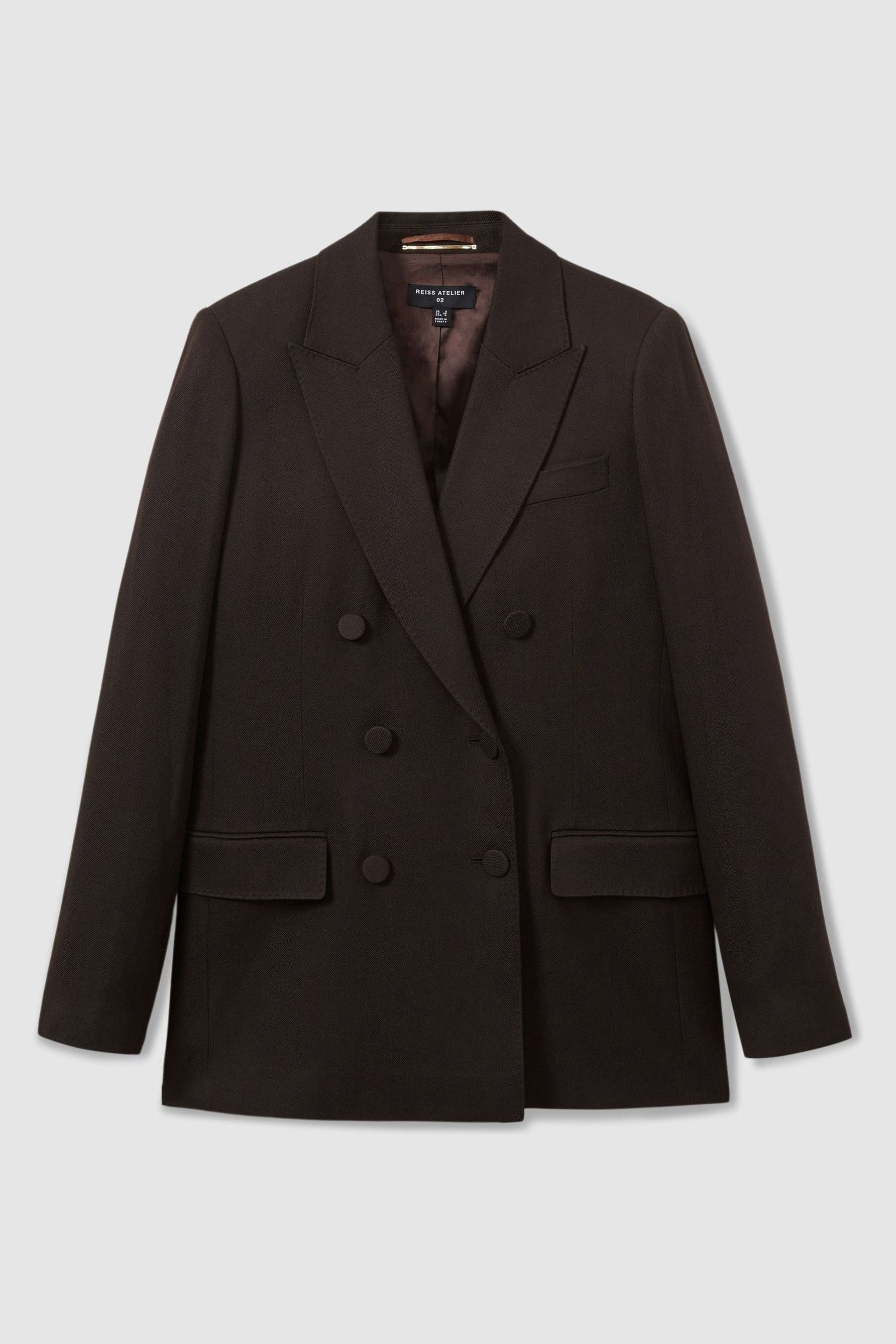 Reiss Brown Atelier Double-Breasted Virgin-Wool Blend Suit Jacket, 6, Chocolate