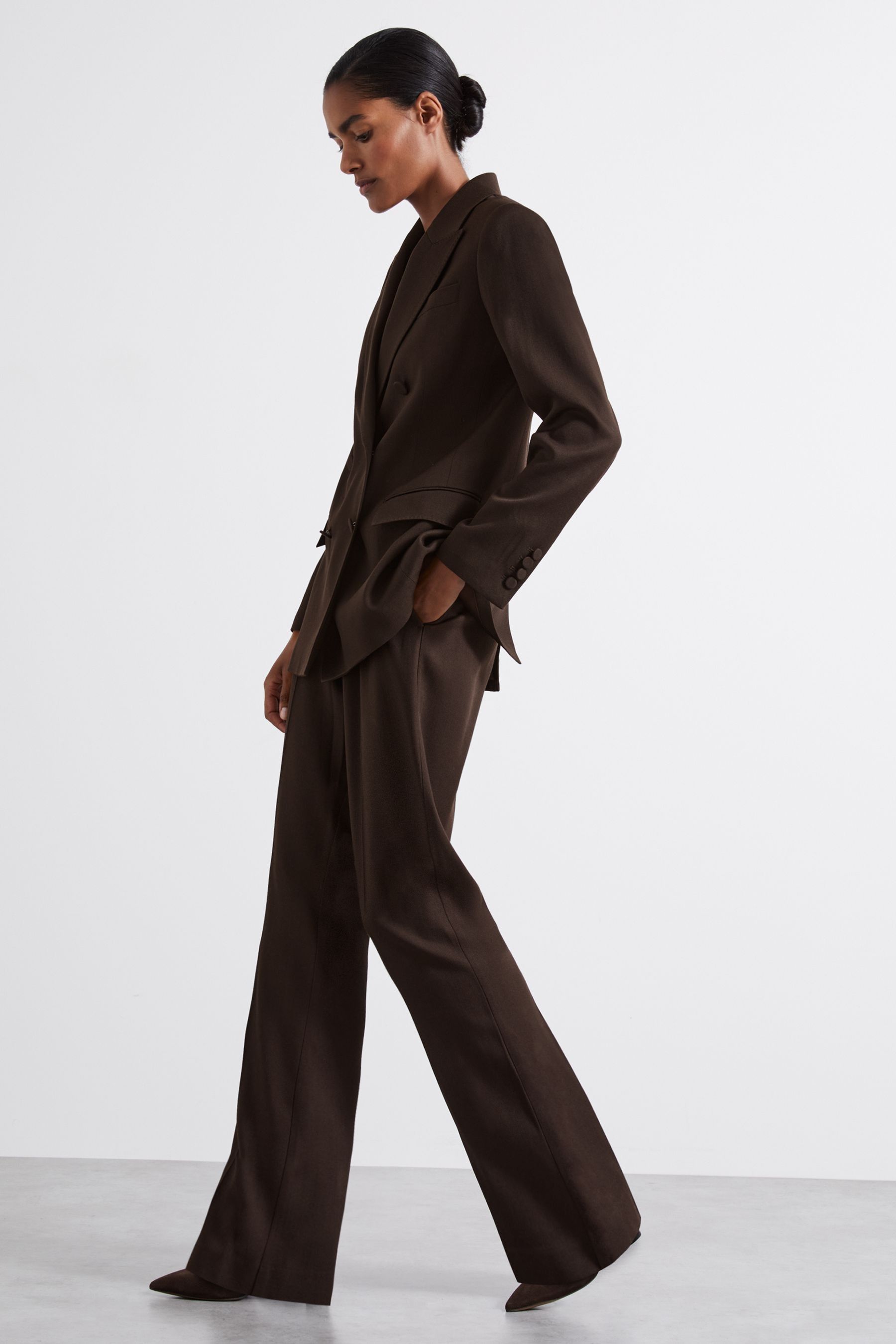 Shop Reiss Chocolate Lena Atelier Virgin Wool-blend Suit Trousers