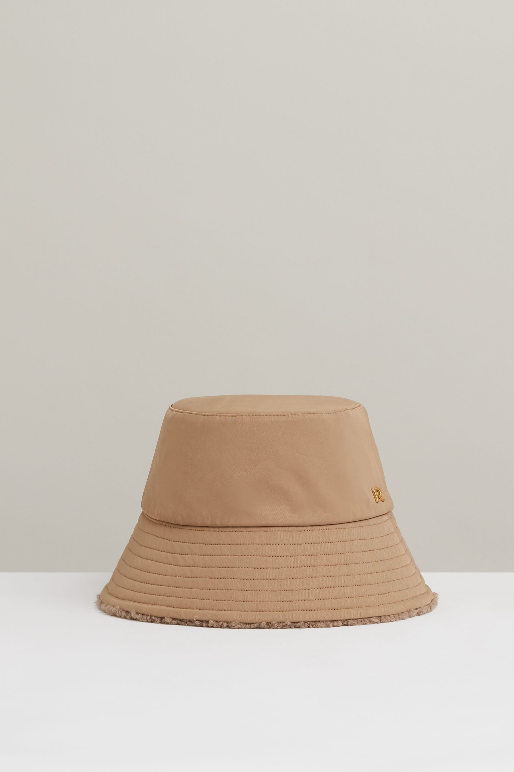 Shop Reiss Taupe Reversible Fleece And Twill Bucket Hat