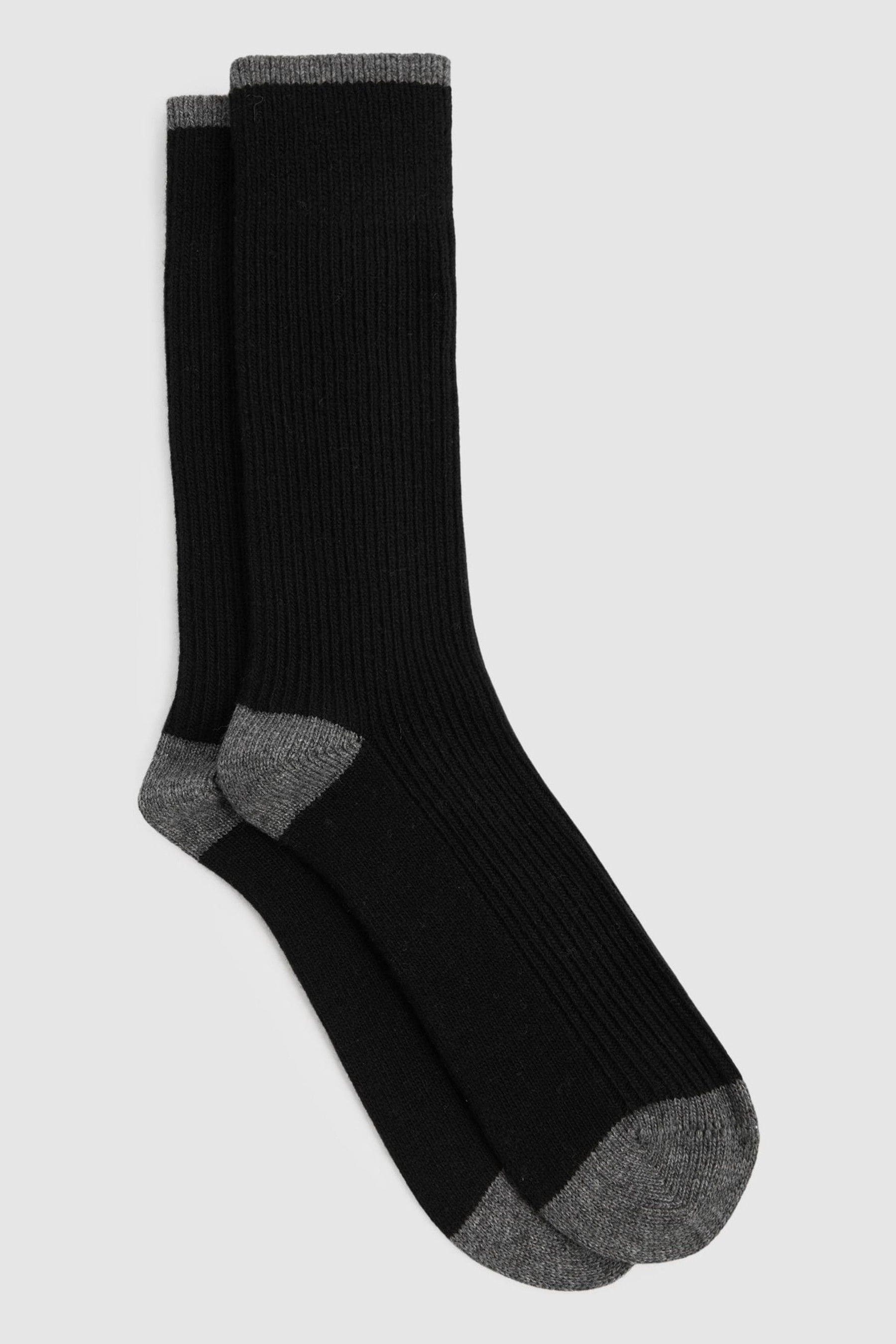 Reiss Black/mid Grey Alby Wool-cashmere Blend Ribbed Socks In Black/mid Grey