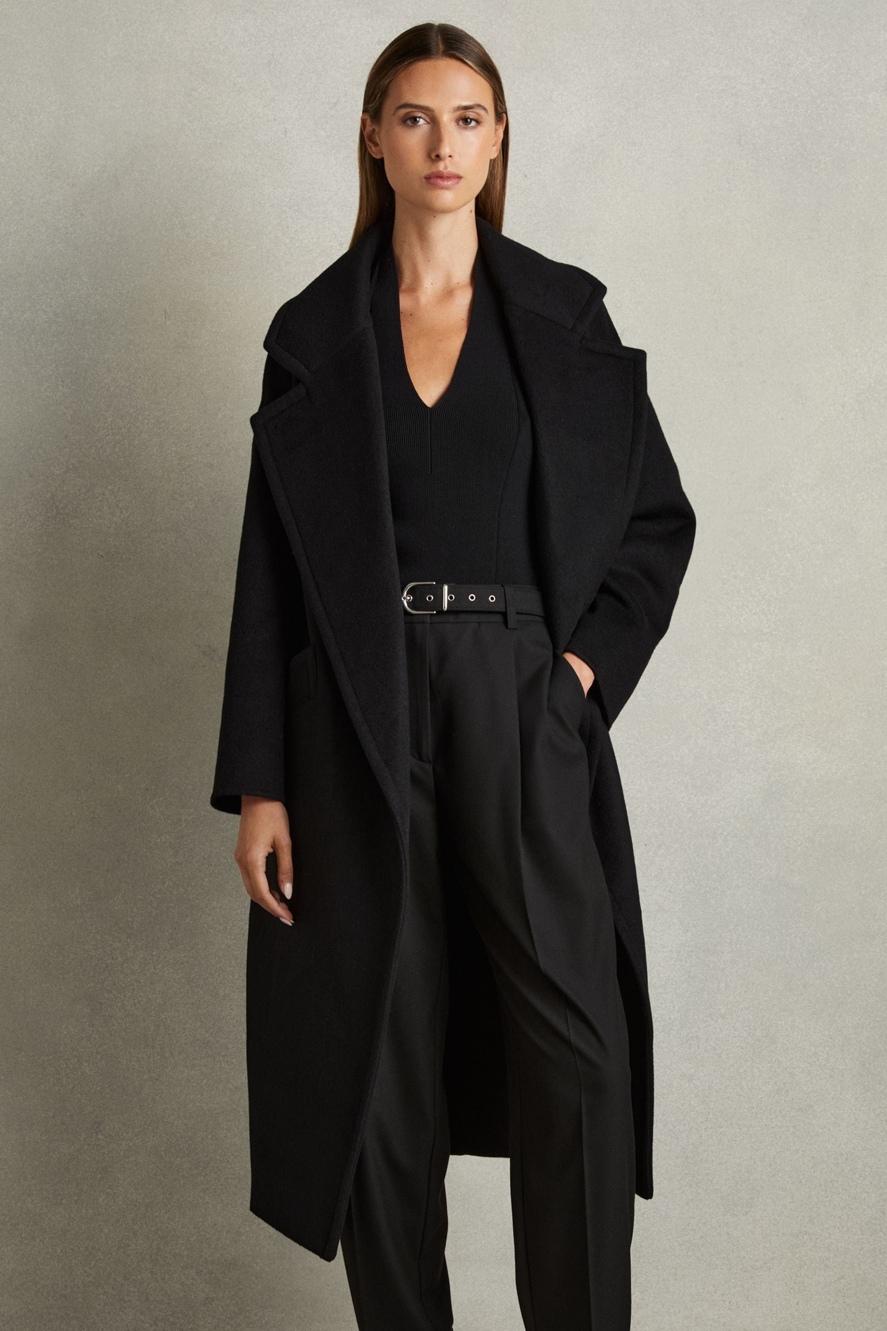 Shop Reiss Black Petite Wool-blend Blindseam Coat