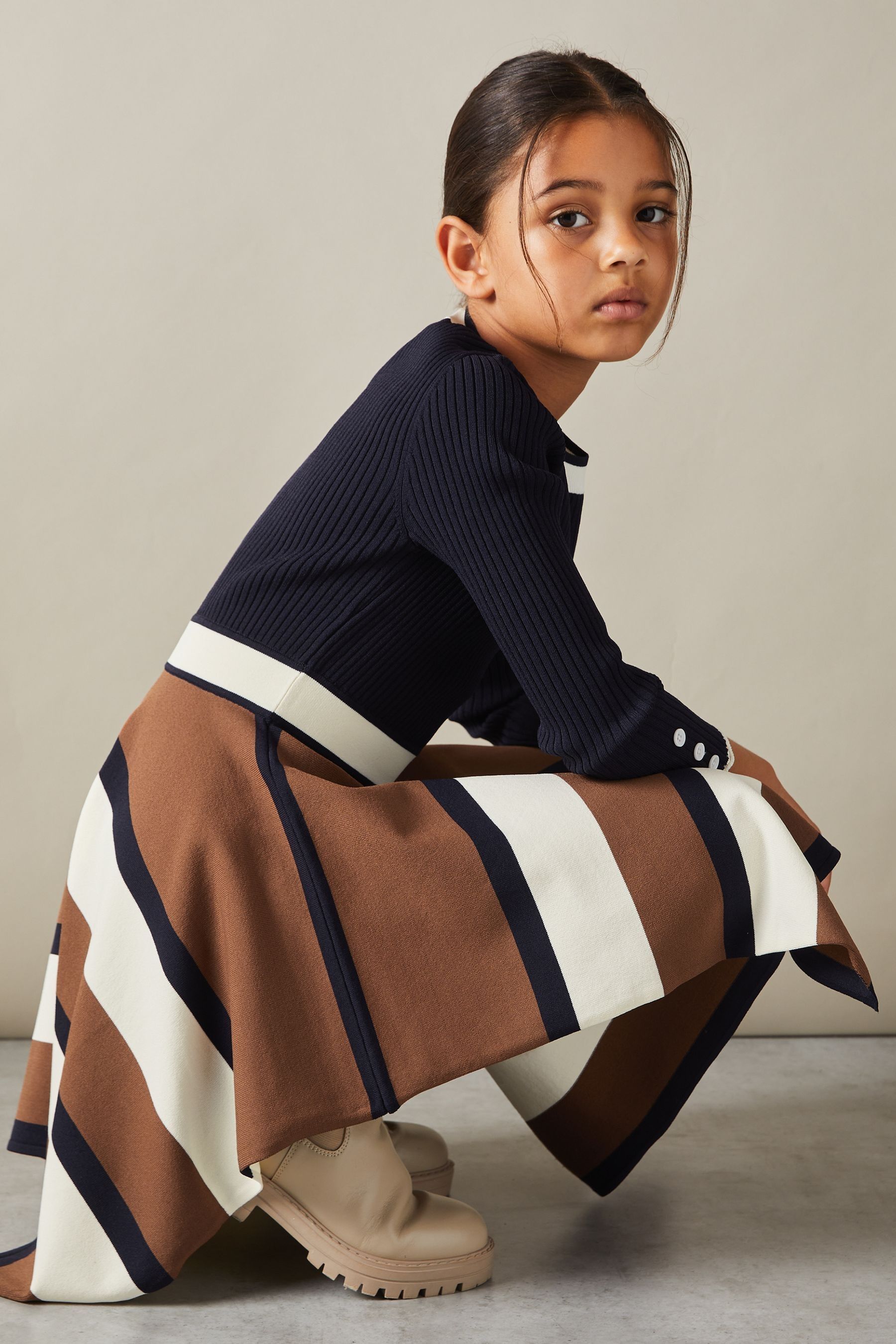 Reiss Navy Knitted Colourblock Asymmetric Dress In Navy