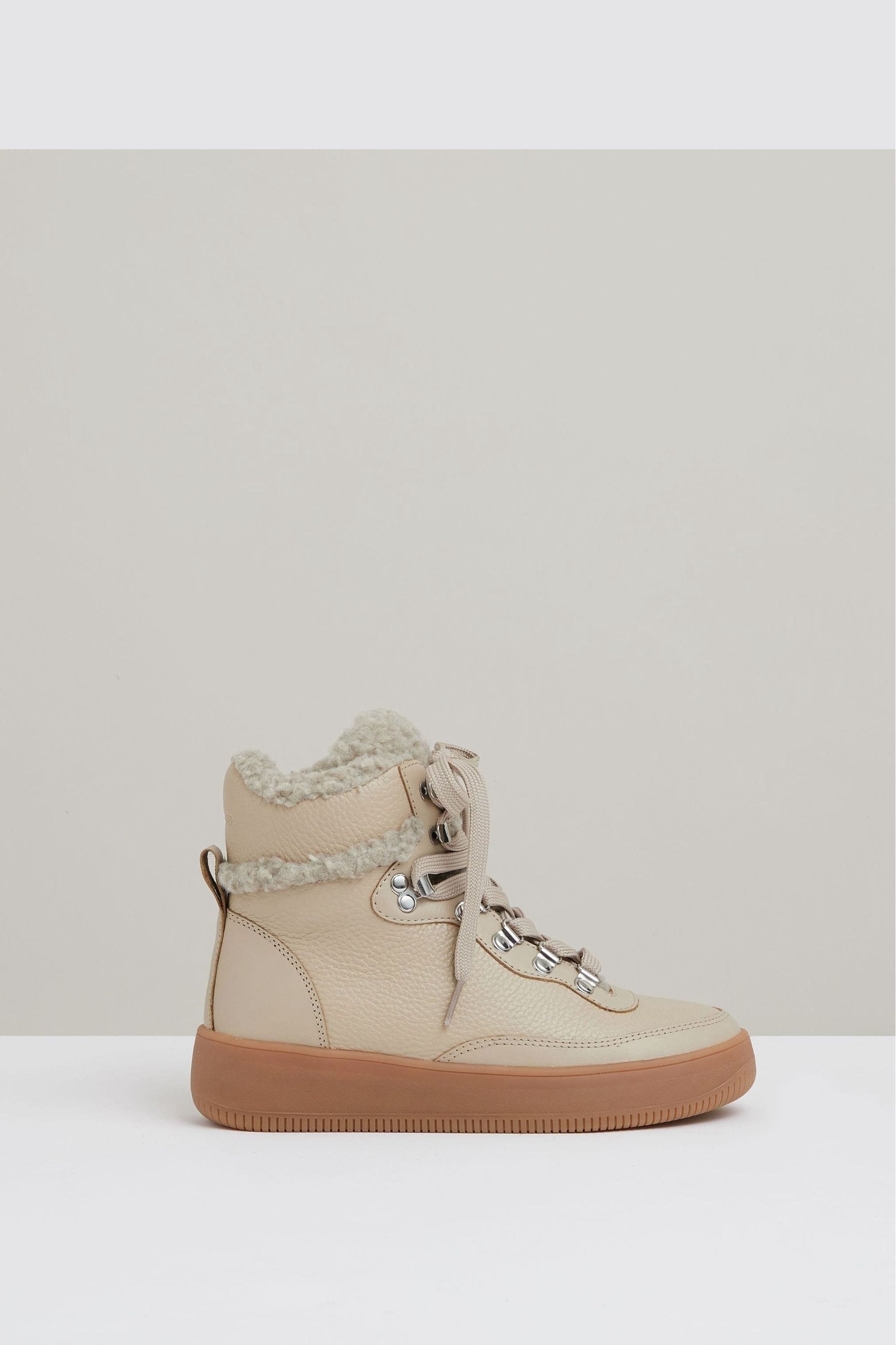 Shop Reiss Cream Siarah Grained Leather And Fleece Ankle Boots