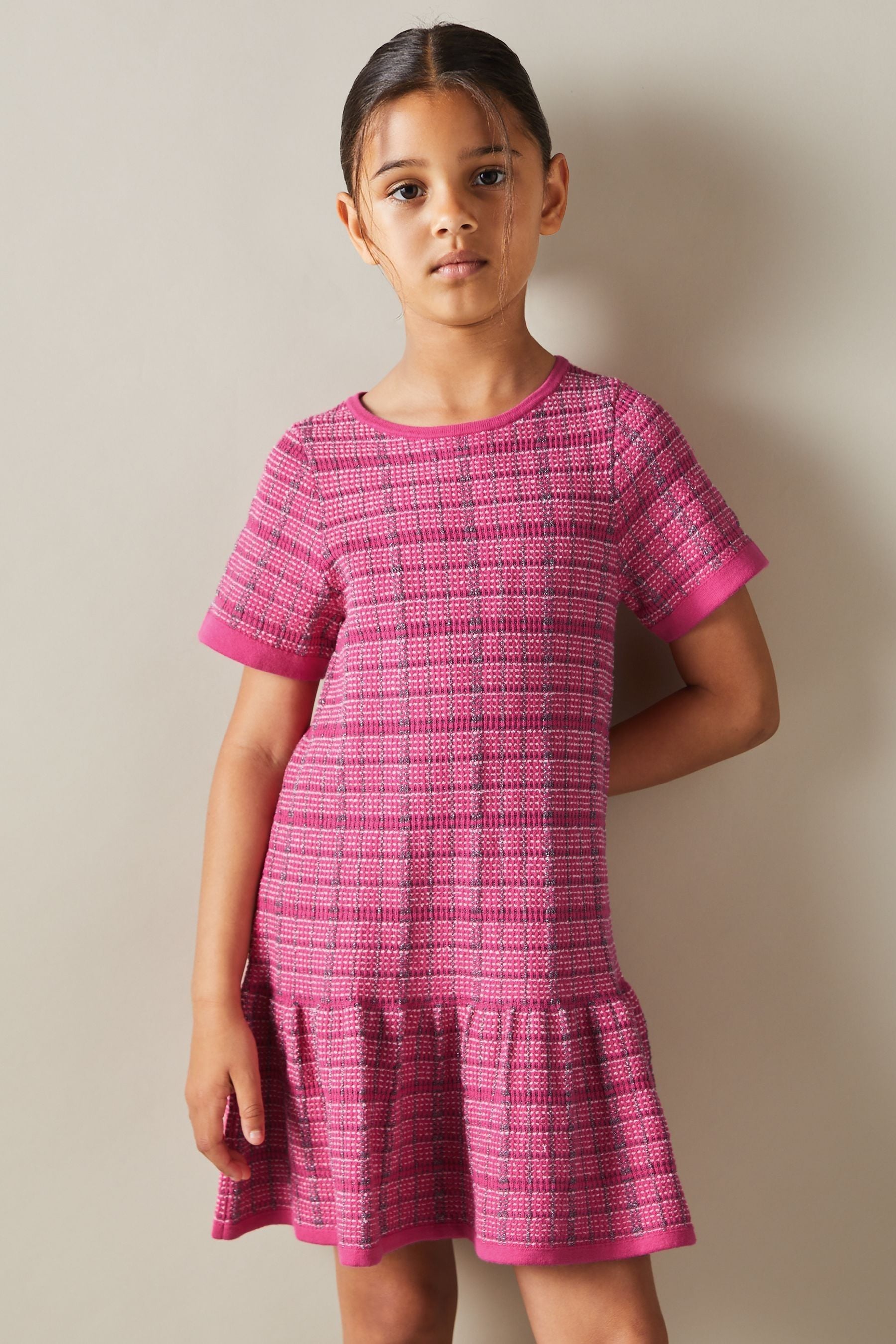 Shop Reiss Pink Shona 9-13 Yrs Cotton Blend Checked Smocked Dress