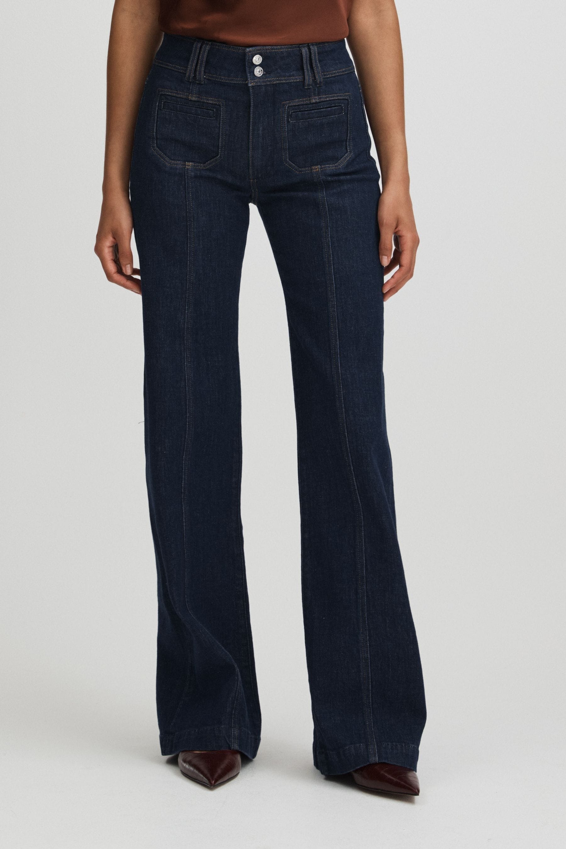 Paige Catania Blue Exposed Button Leg Jeans, 32