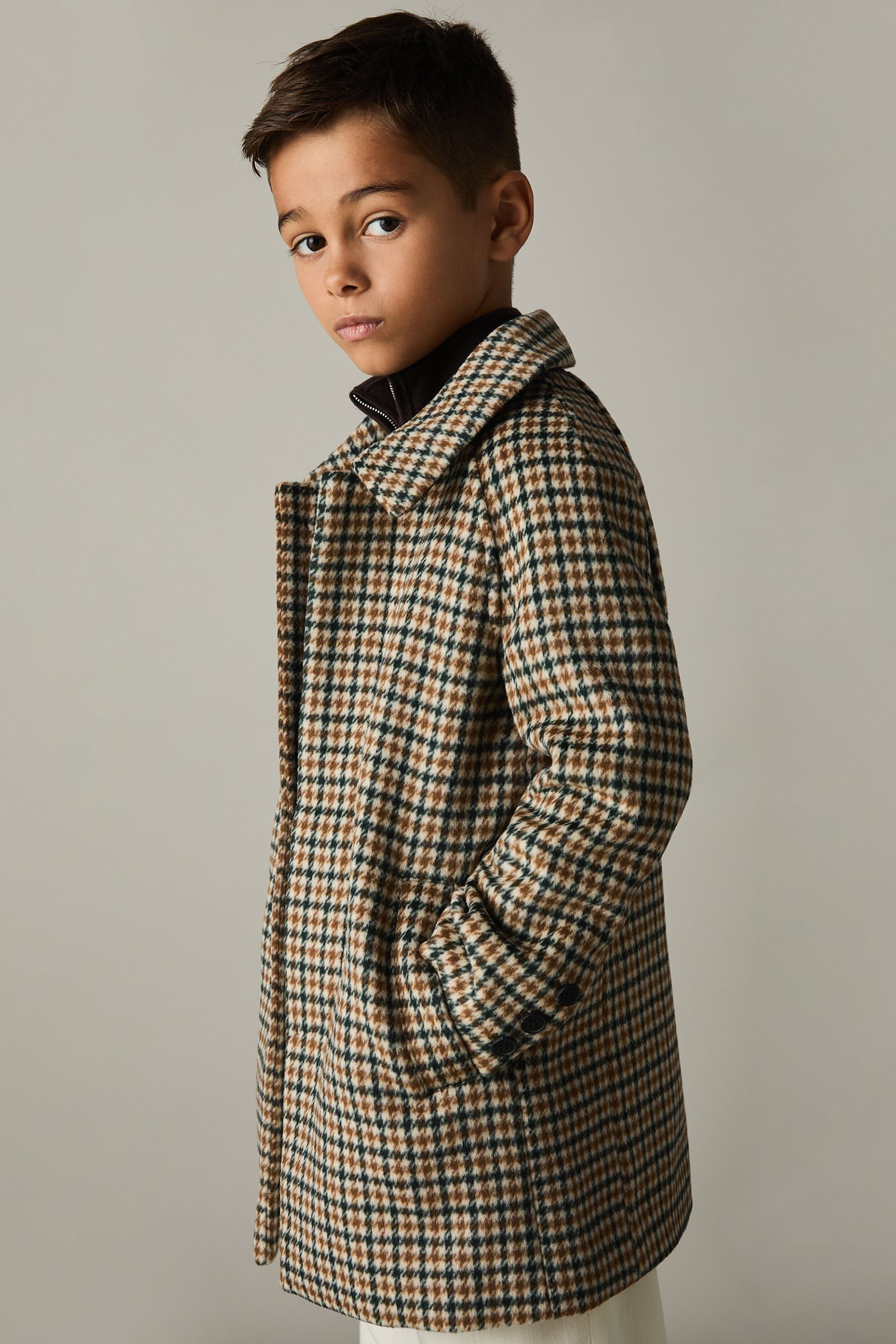 Reiss Brown Multi Wool-blend Shephards Check Coat In Brown Multi