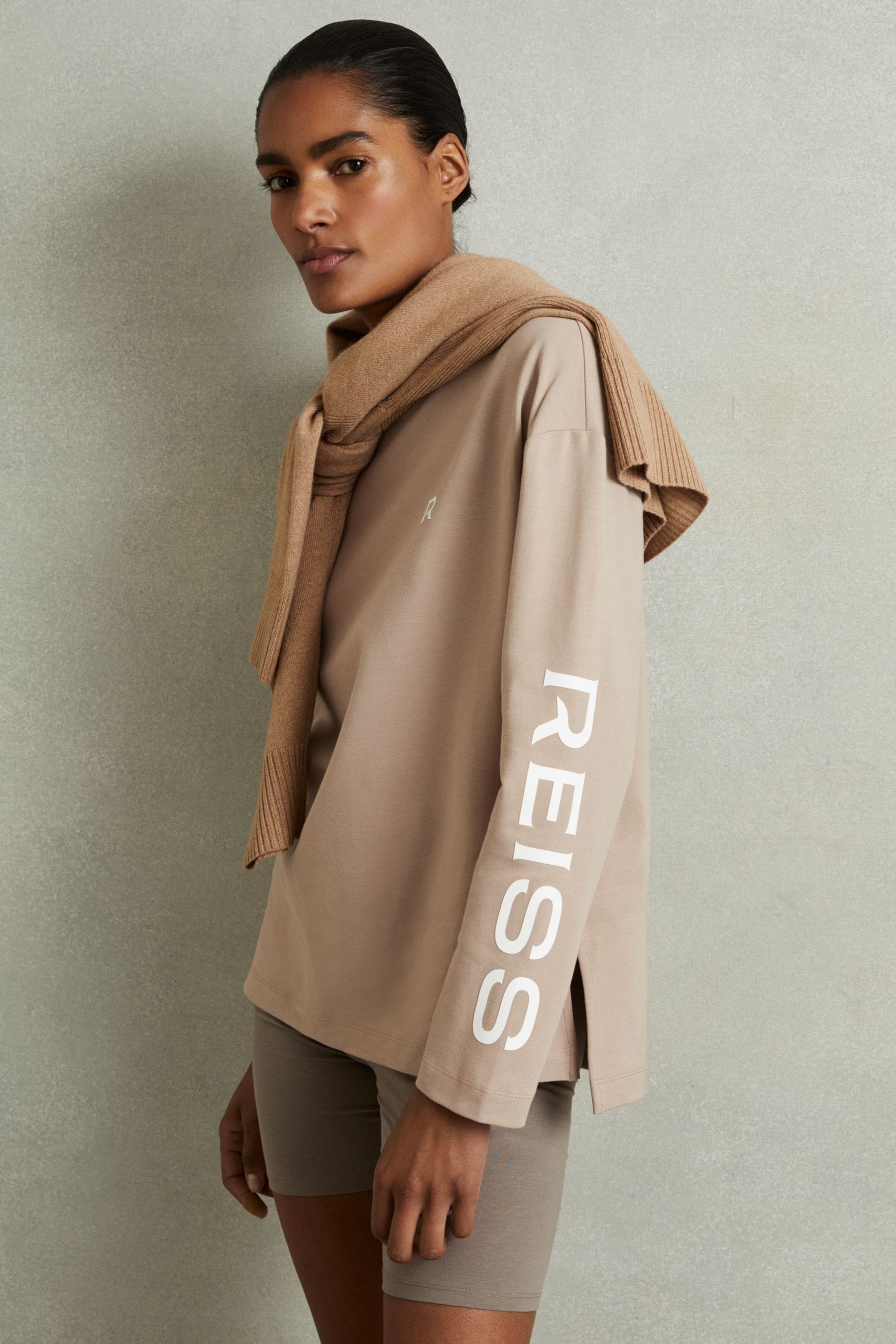 Shop Reiss Neutral Cotton Blend Logo Top