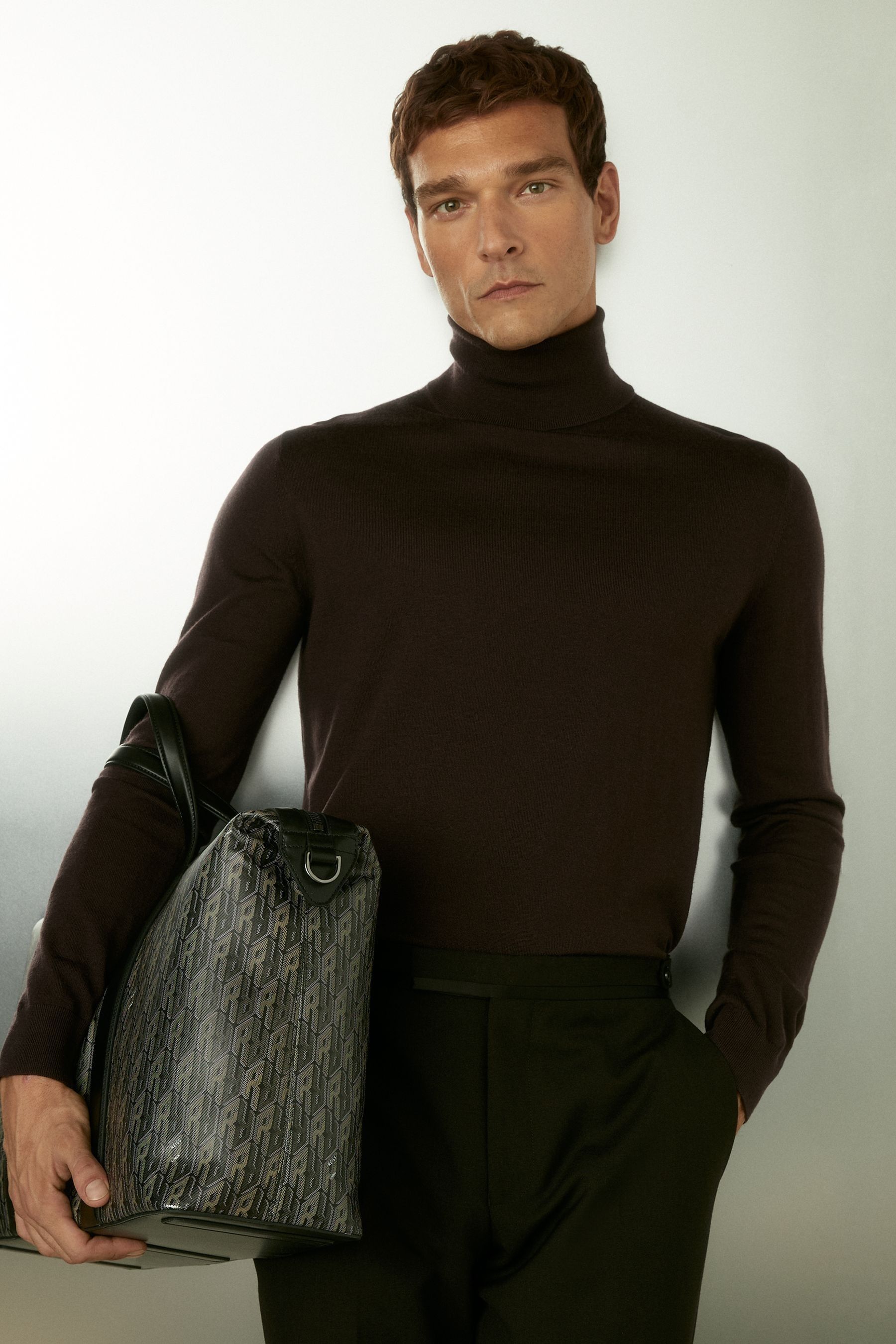 Reiss Dark Bordeaux Caine Merino Roll Neck Jumper