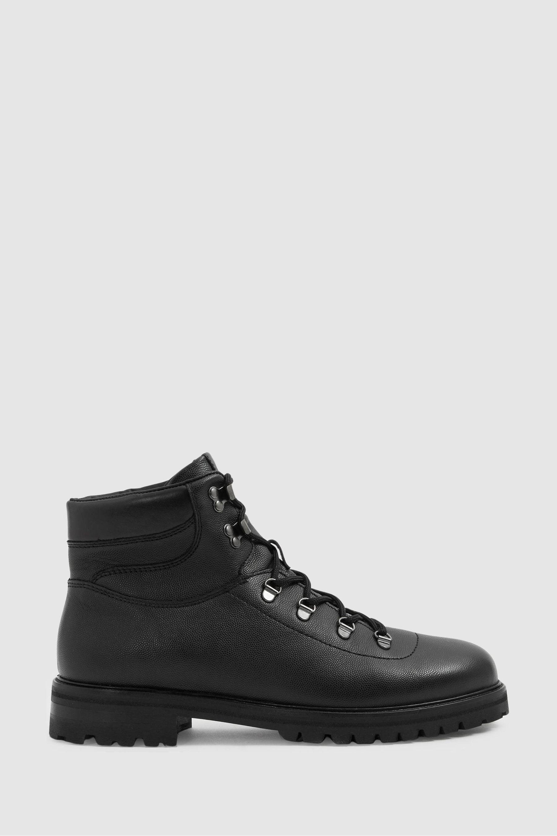 Reiss Black Ashdown Nubuk Leather Hiking Boots