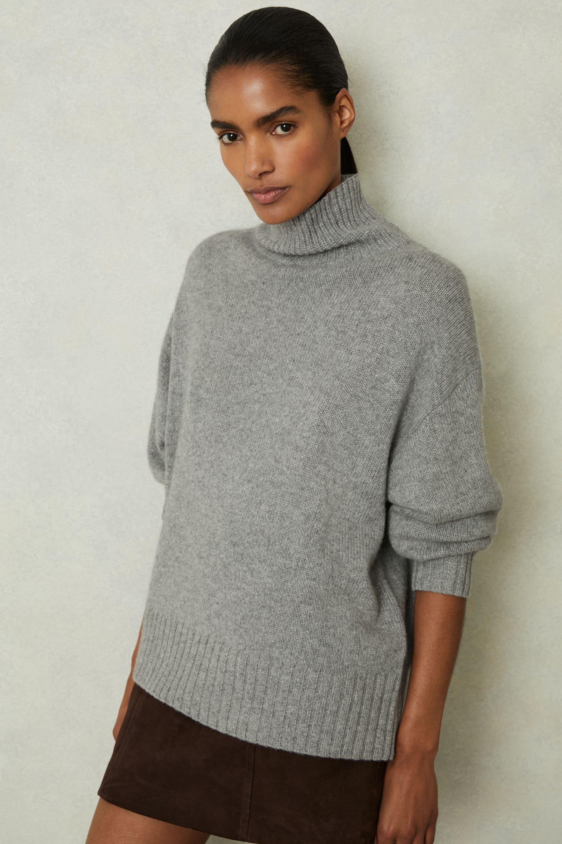 Reiss Grey Marl Corrine Cashmere Roll Neck Jumper In Grey Marl