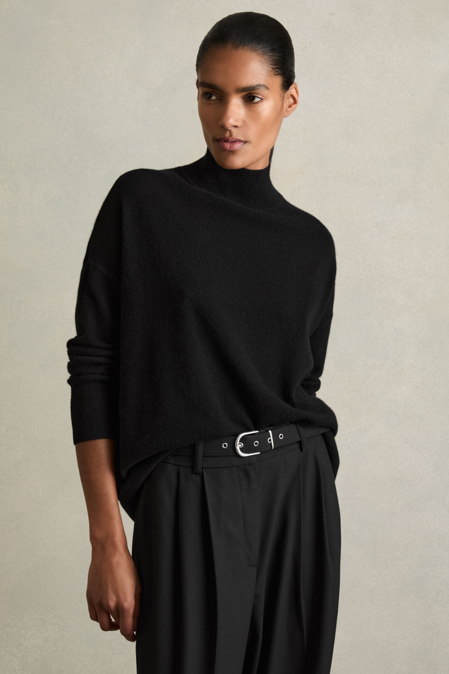 Reiss Black Flo Cashmere Roll-neck Jumper In Black