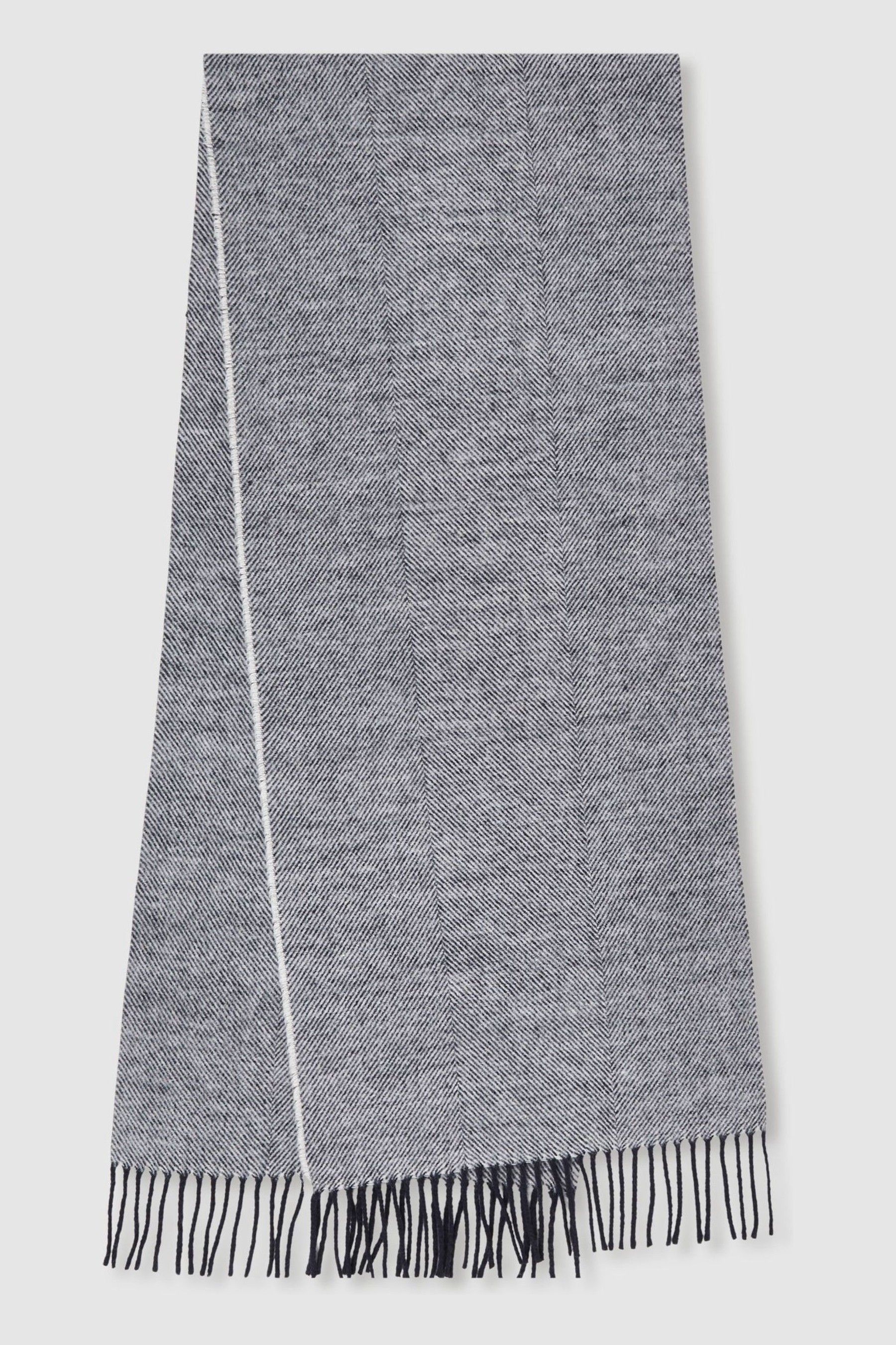 Reiss Navy/white Wool-blend Herringbone Scarf In Navy/white