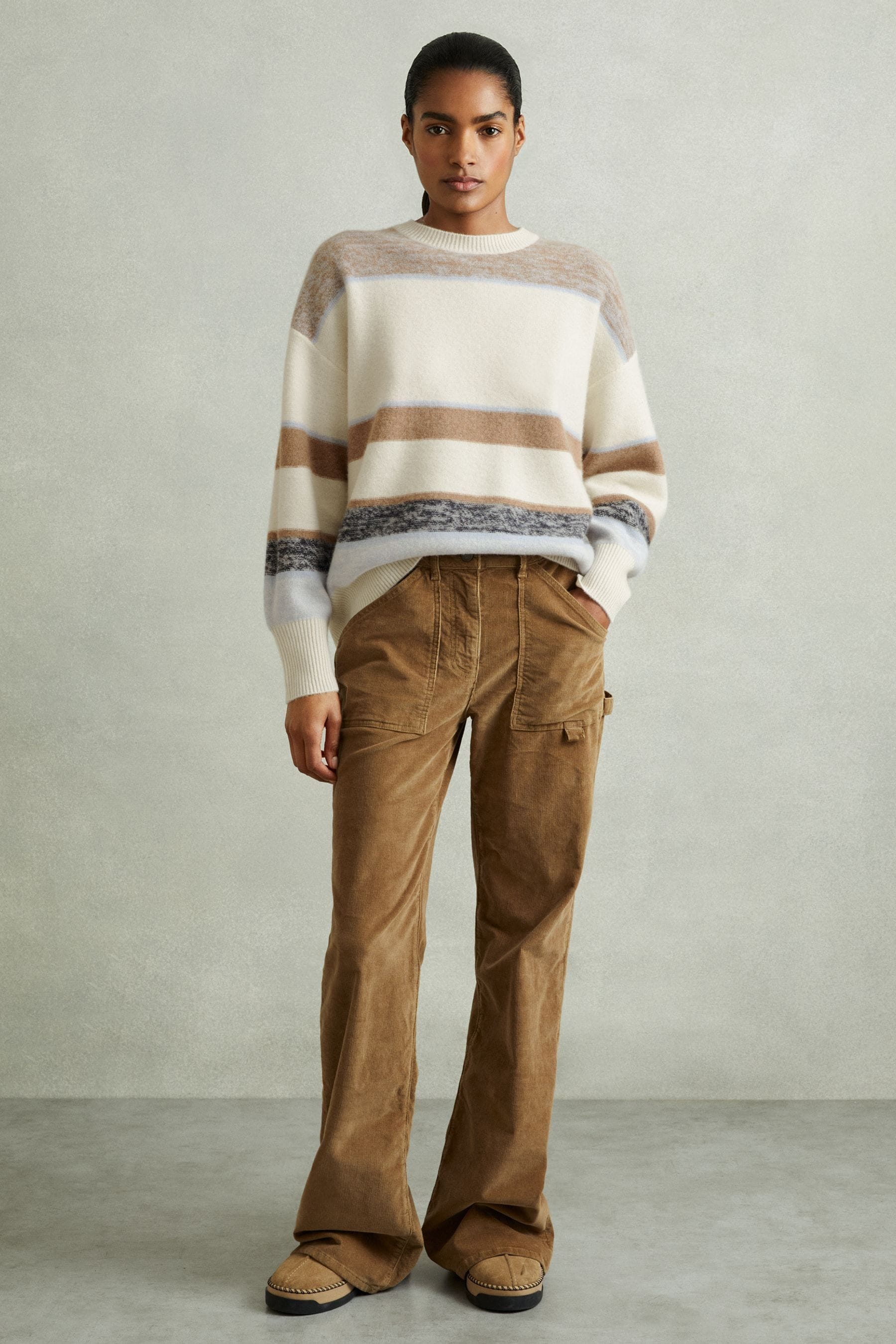Reiss Ivory/blue Willow Wool-cashmere Fuzzy Striped Jumper In Ivory/blue