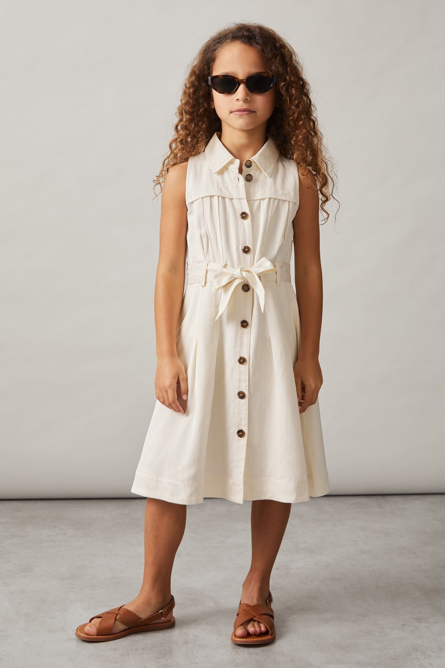 Reiss Ivory Heidi 4-9 Yrs Tie-waist Collared Dress In Ivory
