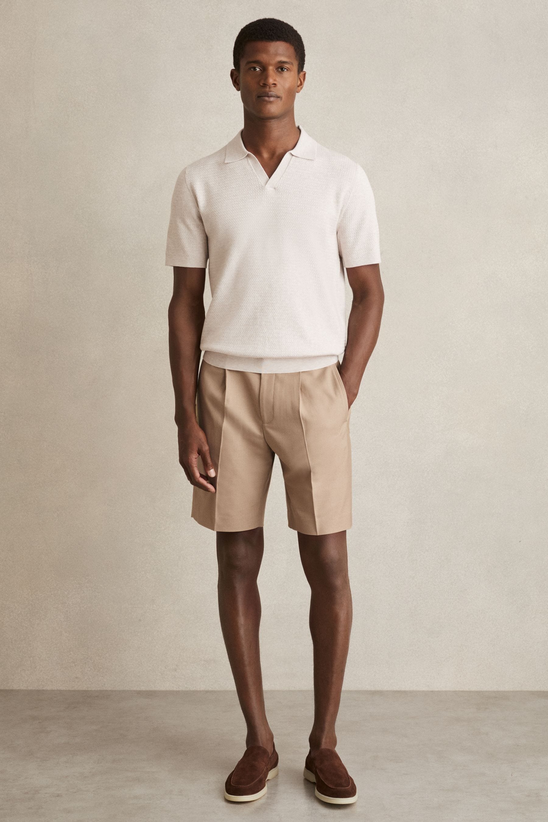 REISS SOFT CAMEL RELAXED DRAWSTRING SHORTS