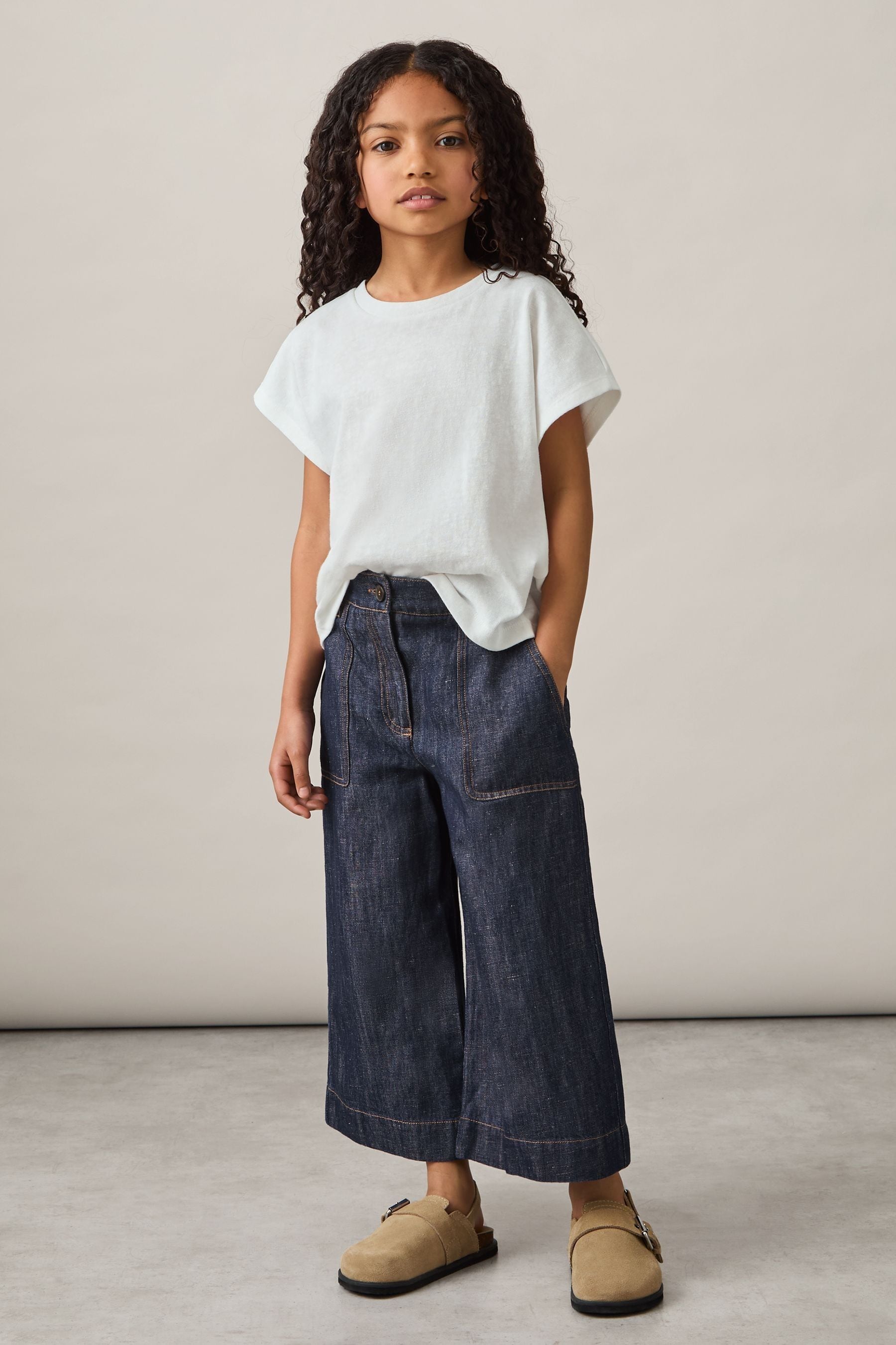 Reiss Indigo 4-9 Yrs Cotton-linen Wide Leg Trousers In Indigo