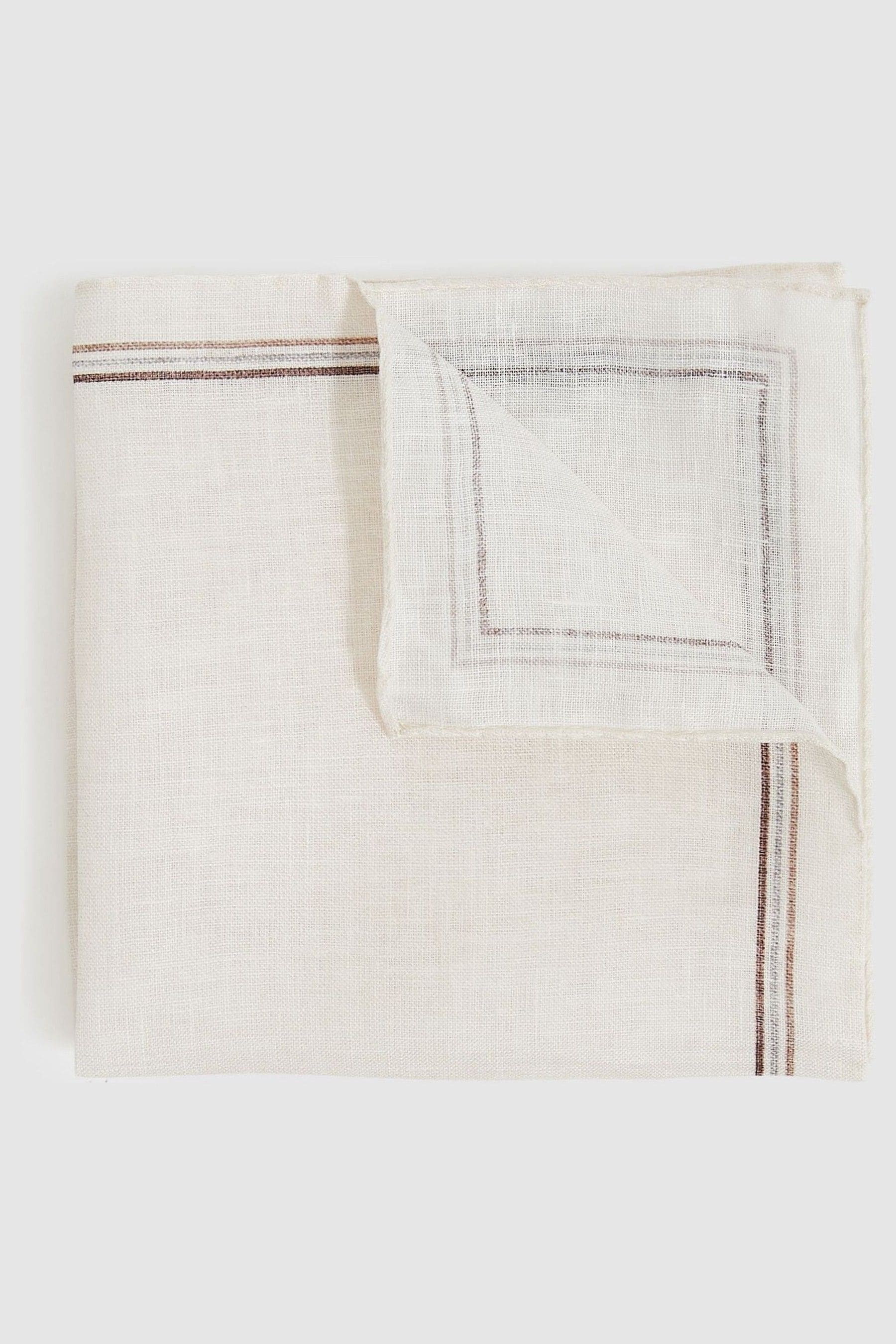 Reiss Ecru Linen Pocket Square