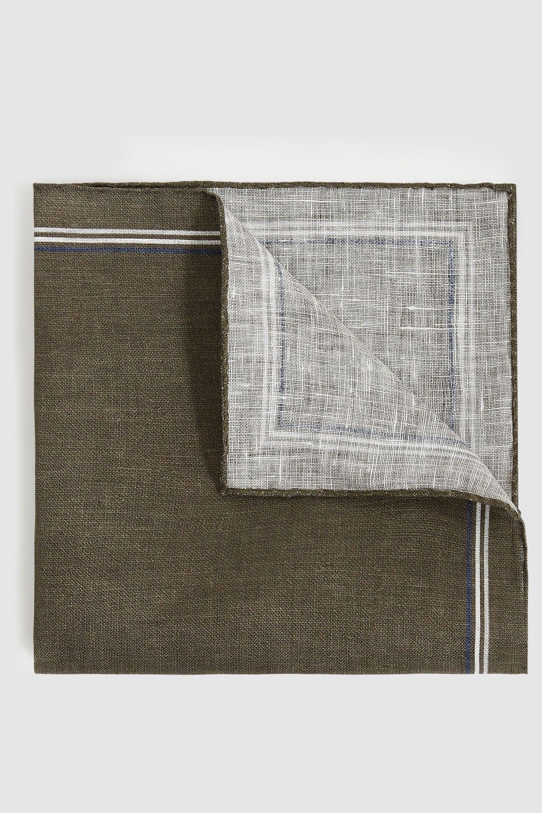 Reiss Olive Linen Pocket Square