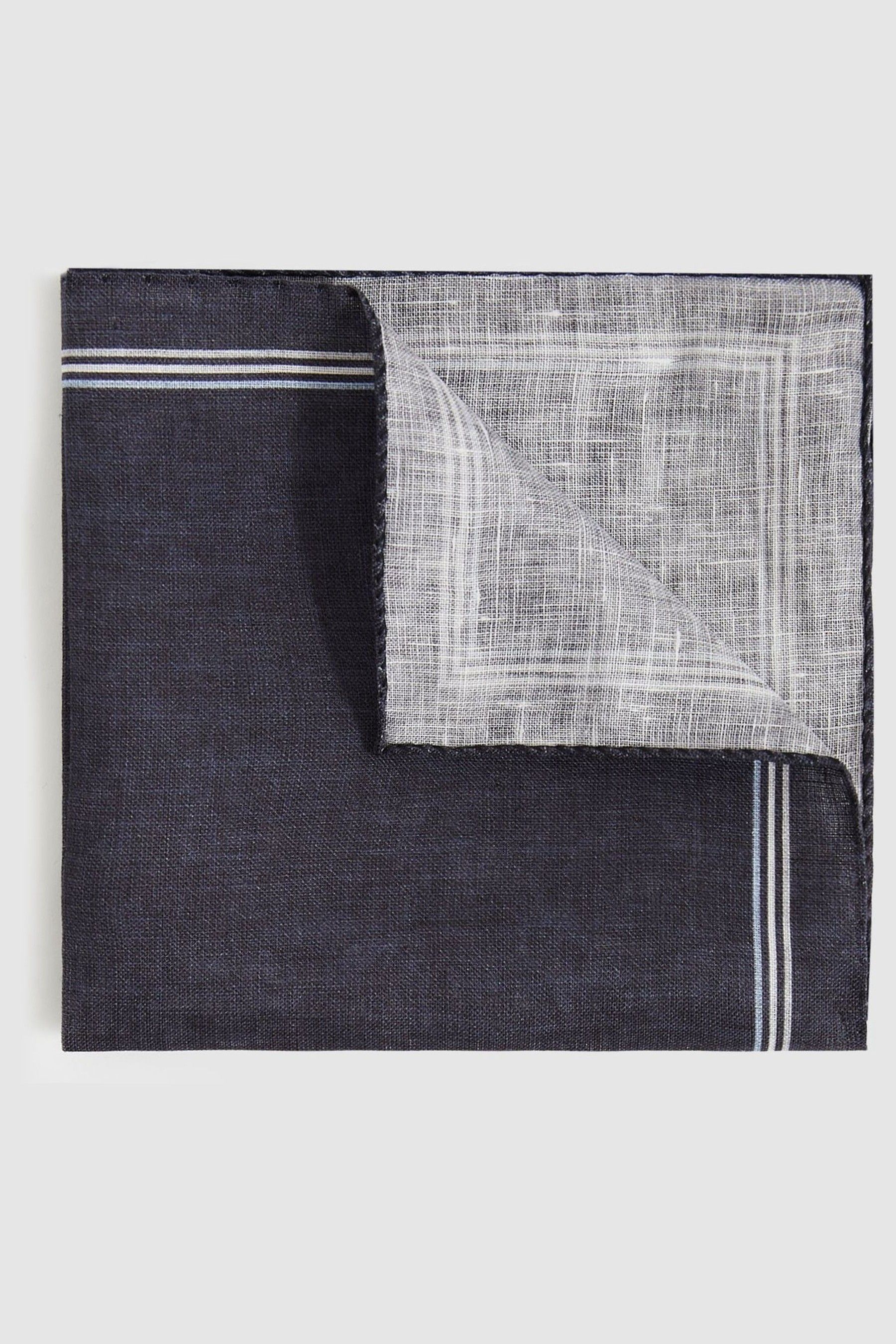 Shop Reiss Navy Linen Pocket Square