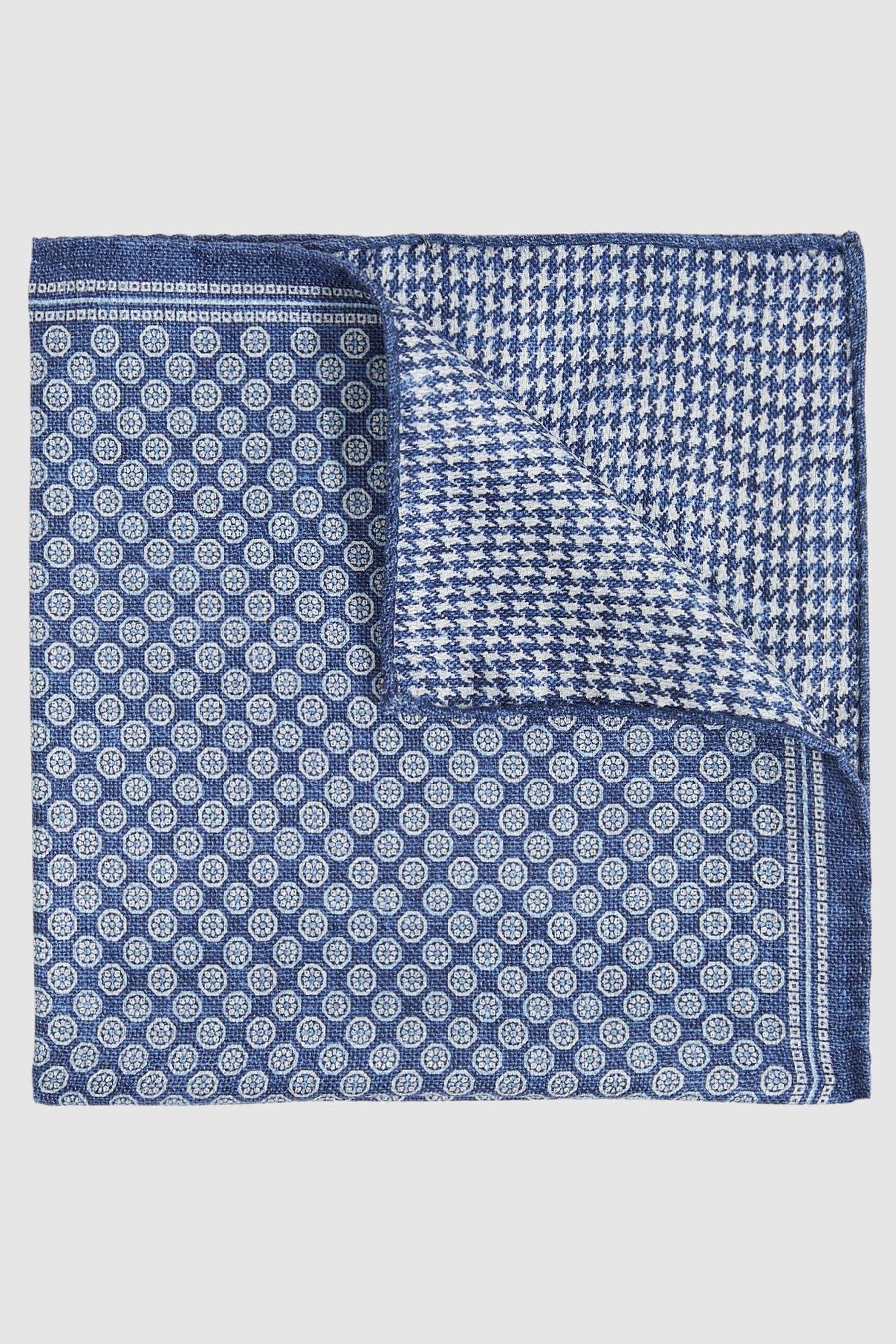Shop Reiss Navy Silk Medallion-print Pocket Square