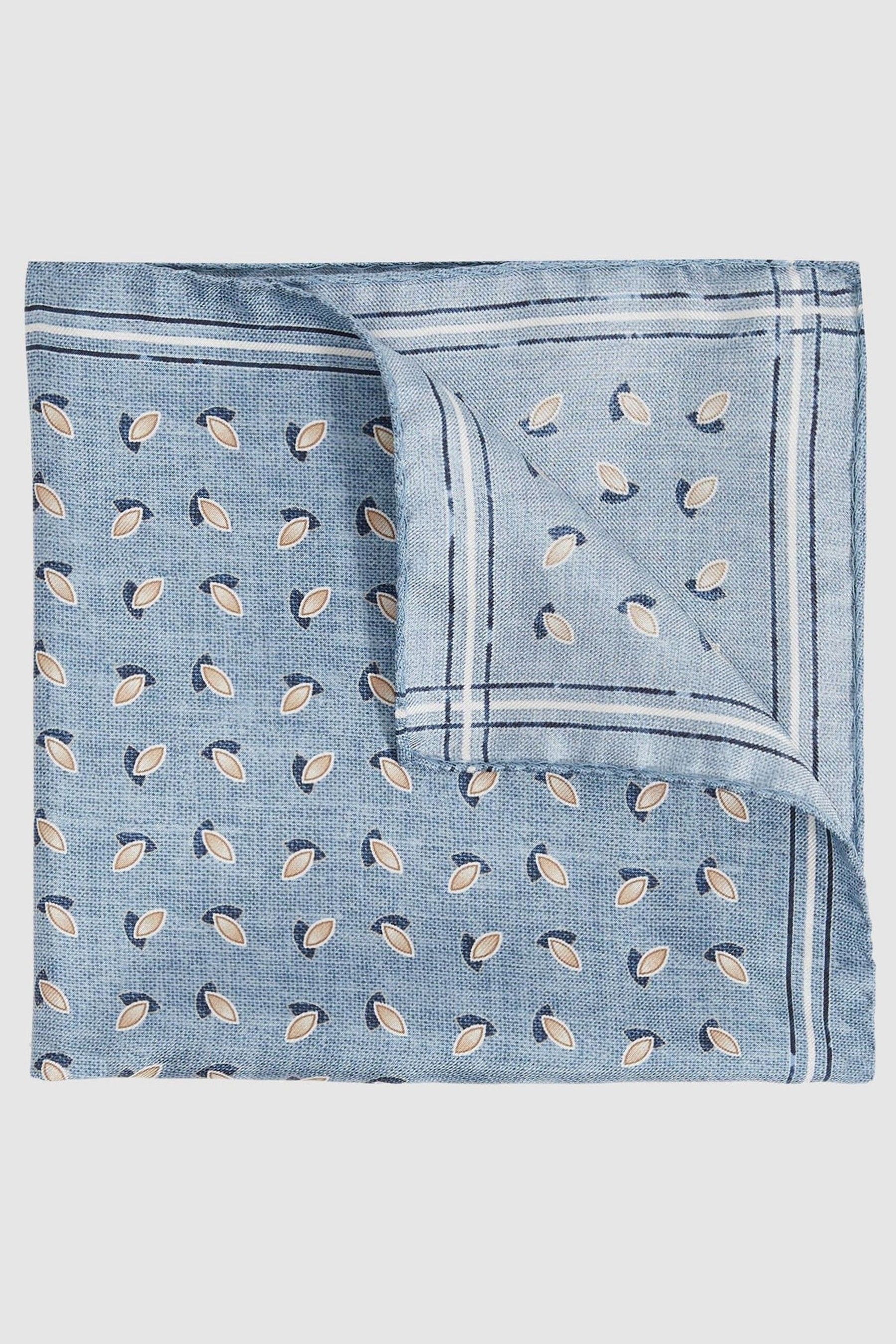 Reiss Soft Blue Melange Almond Print Silk Pocket Square