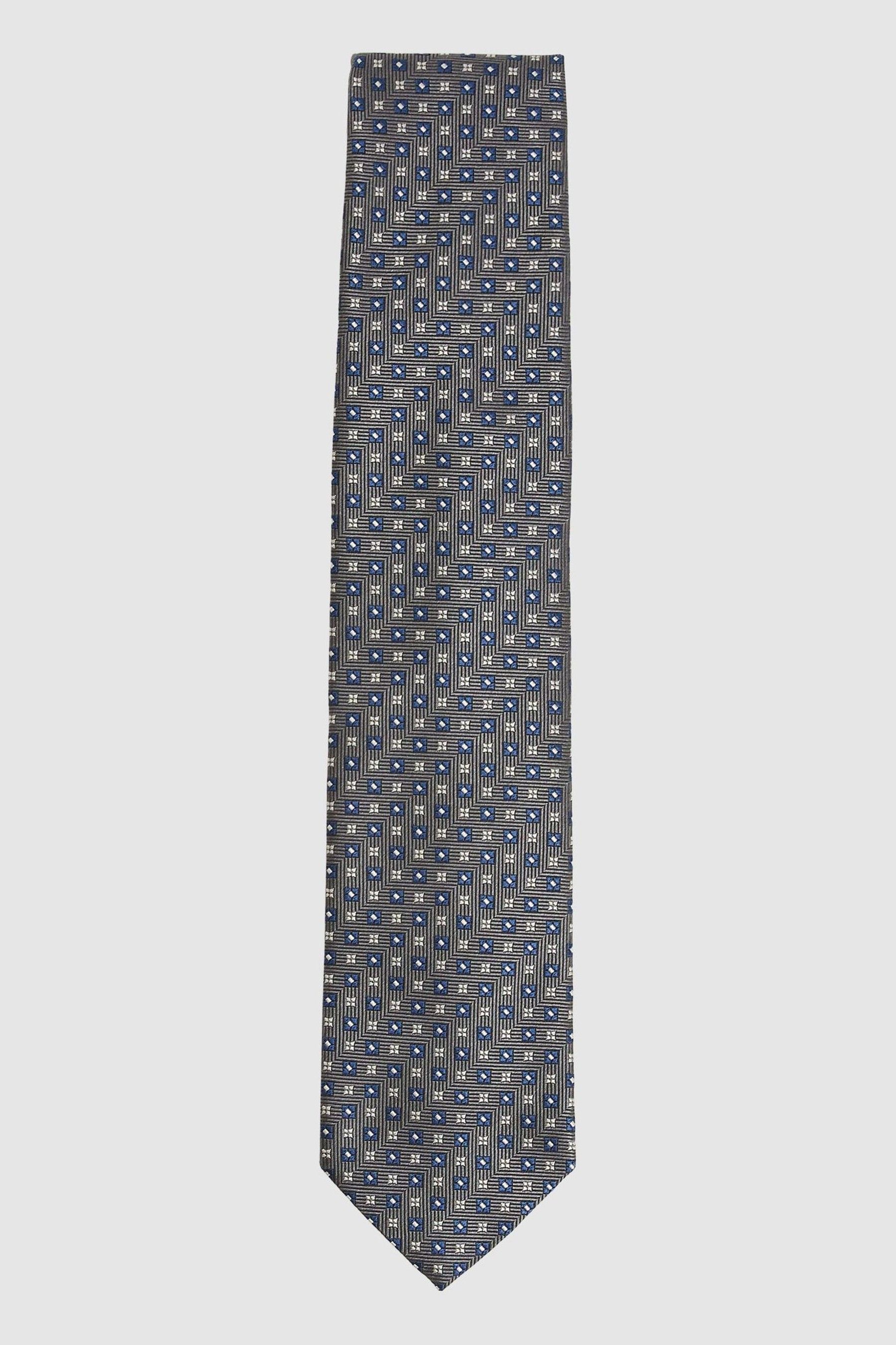 Reiss Charcoal Foulard Silk Blend Floral Print Tie