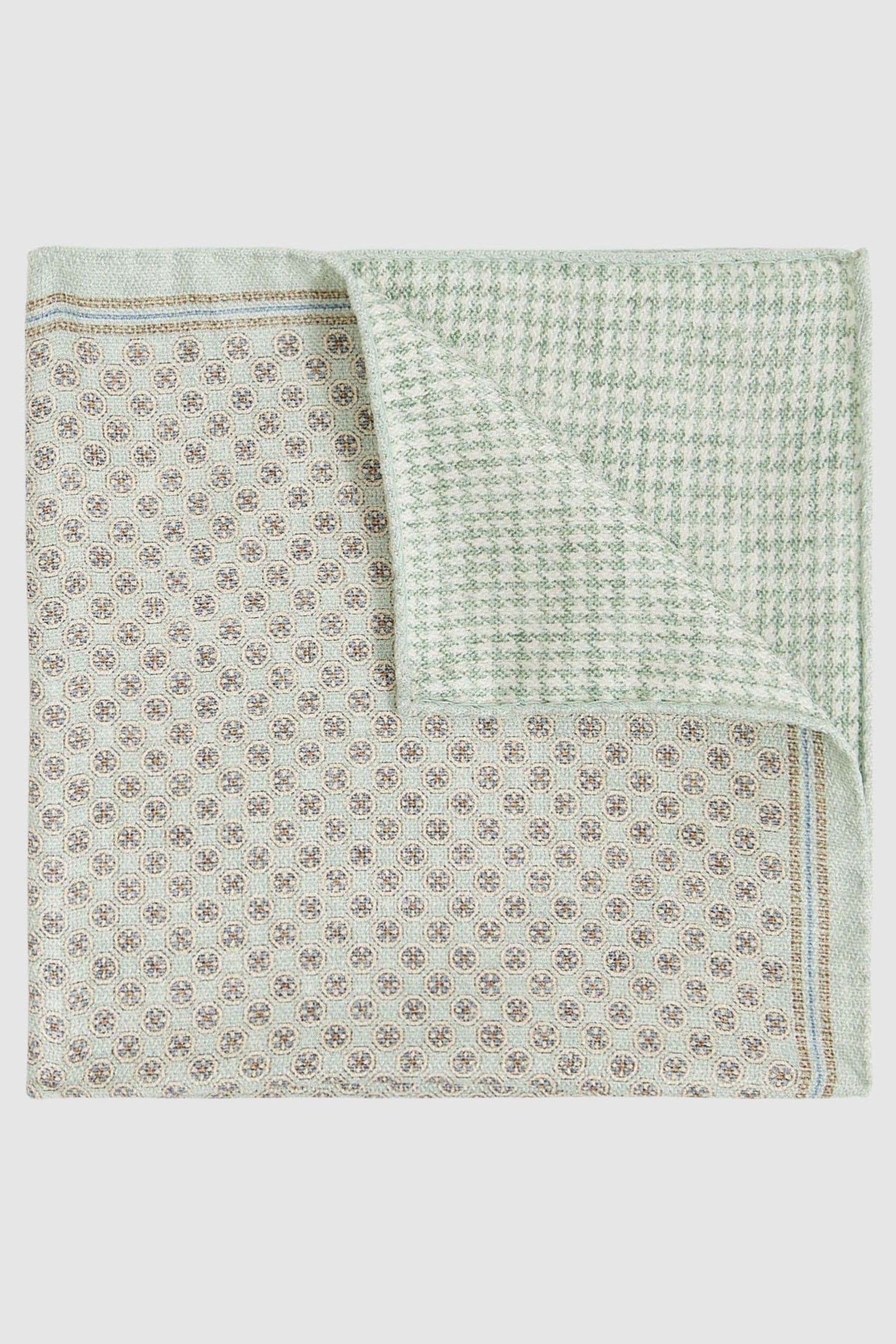 Reiss Soft Sage Silk Medallion-print Pocket Square