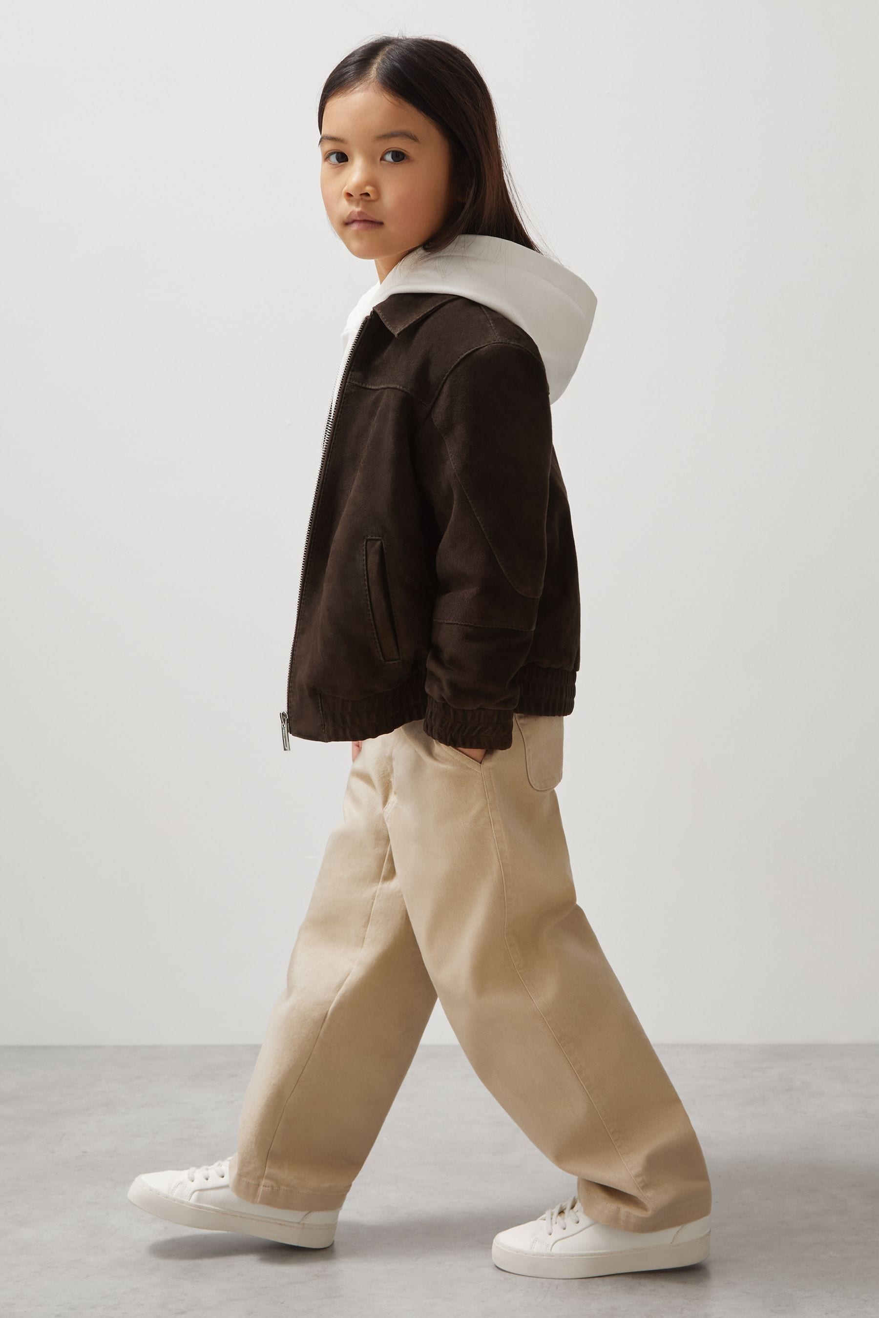 Reiss Distressed Brown 9-13 Yrs Unisex Fit Mclaren F1 Team Suede Bomber Jacket In Distressed Brown