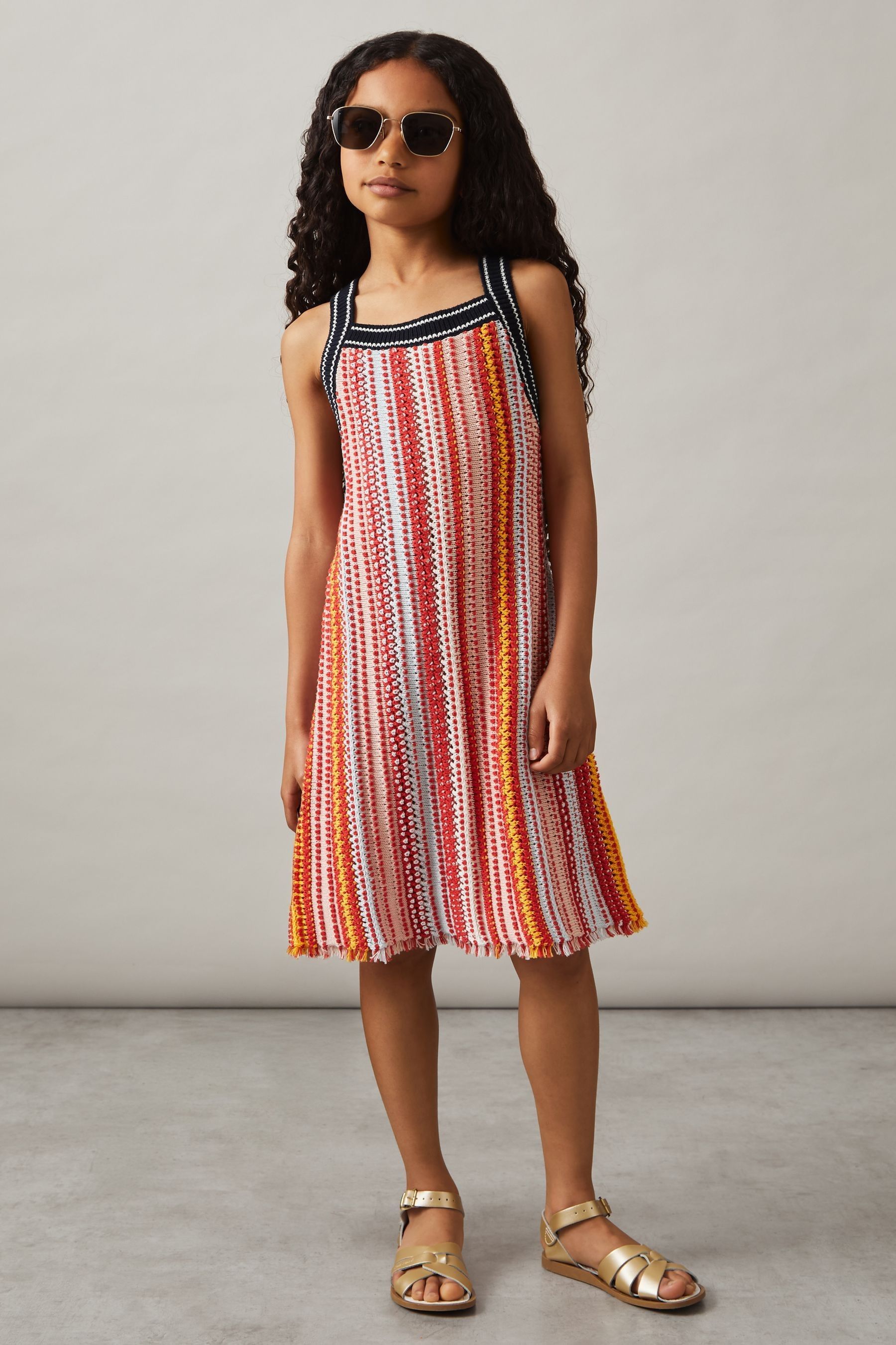 Reiss Multi 4-9 Yrs Cotton Striped Knit Dress In Multi