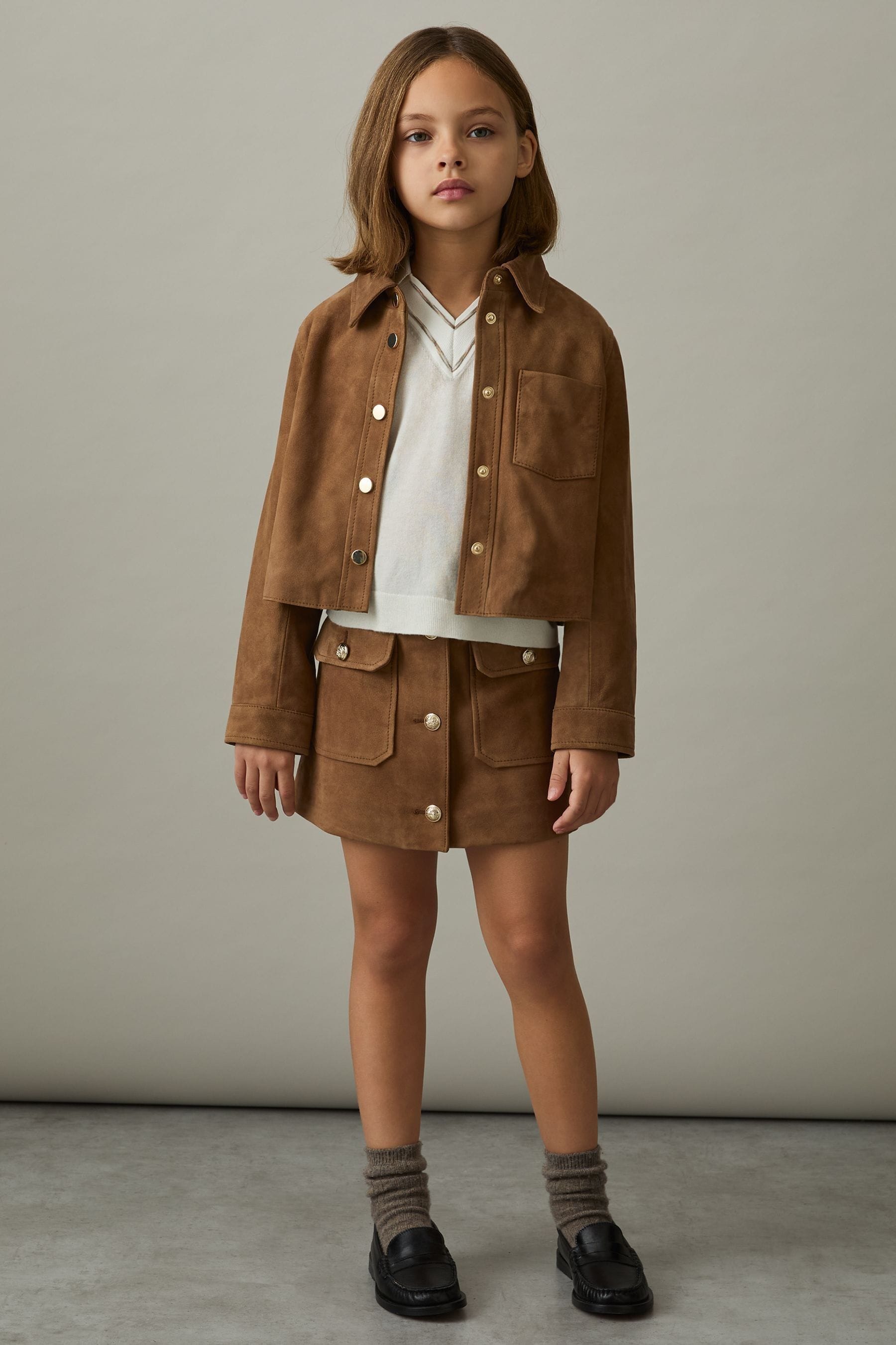 Reiss Tan 4-9 yrs Suede Cropped Jacket, K05