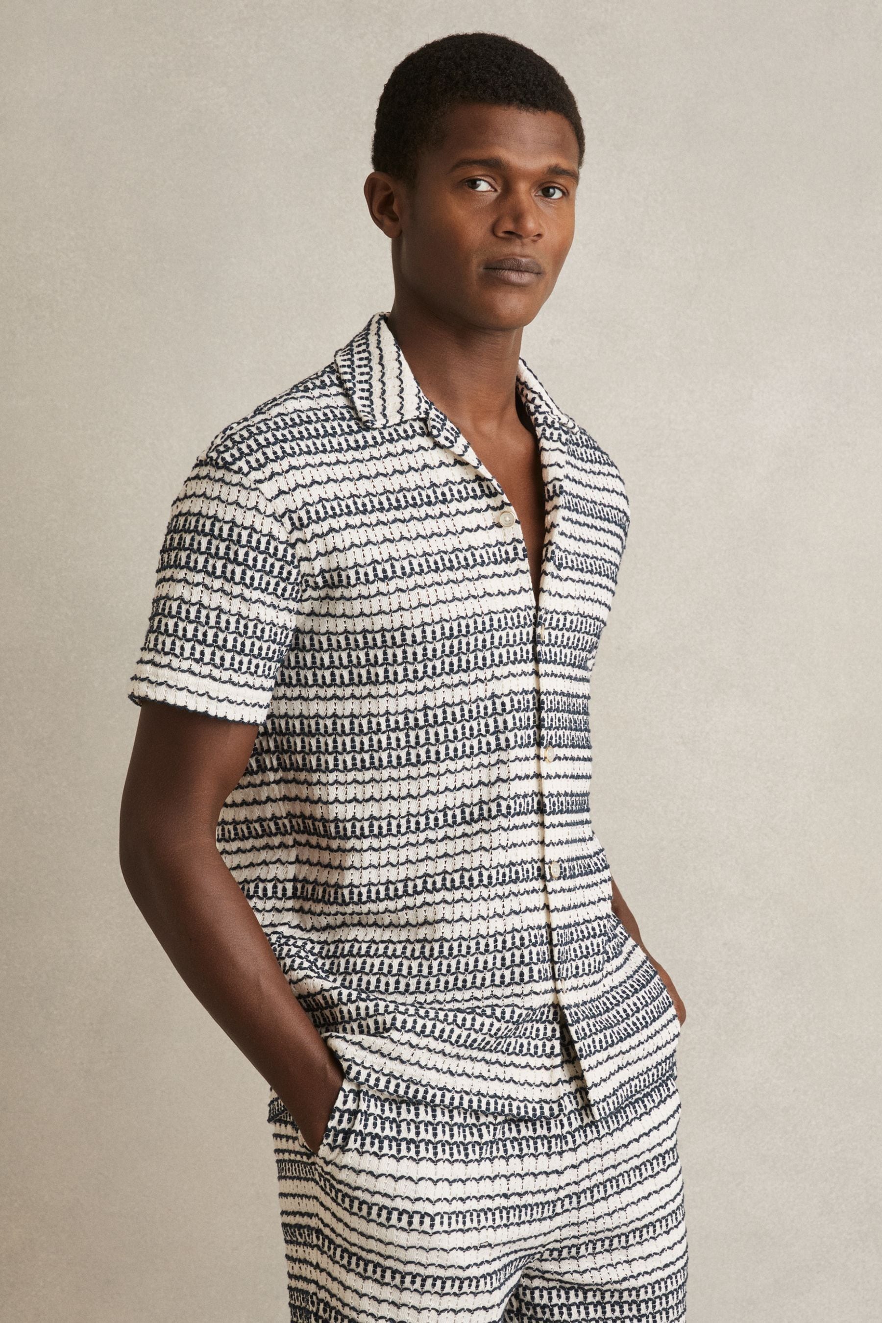 Reiss Chez Crochet Camp Shirt In Multi