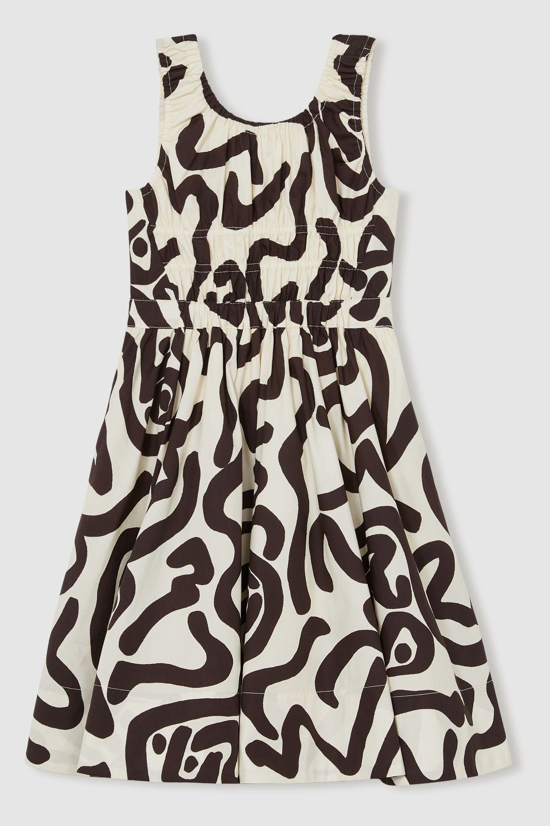 Reiss Ivory Print Cotton Shirred Printed Dress