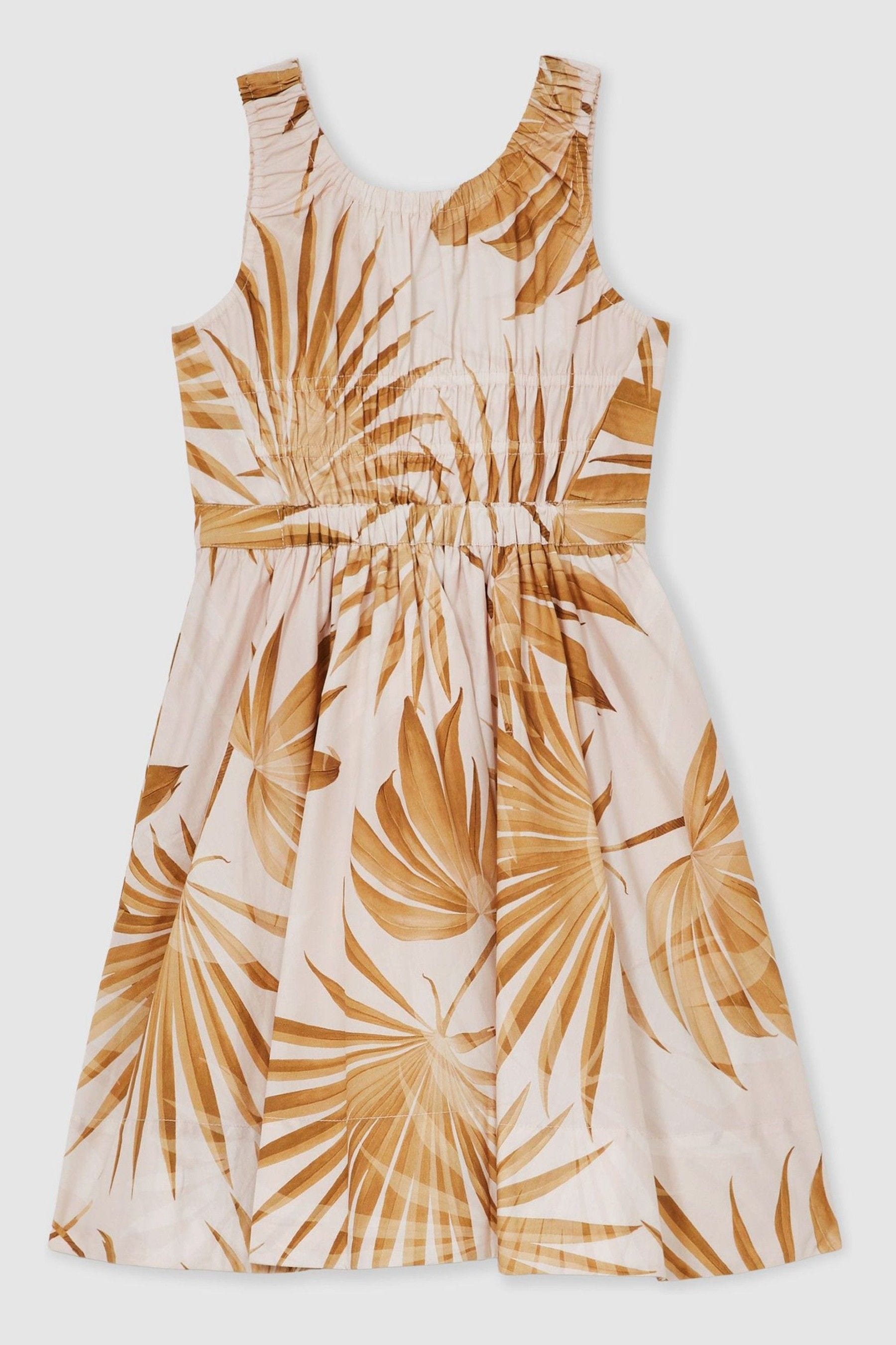 Reiss Multi Cotton Shirred Printed Dress