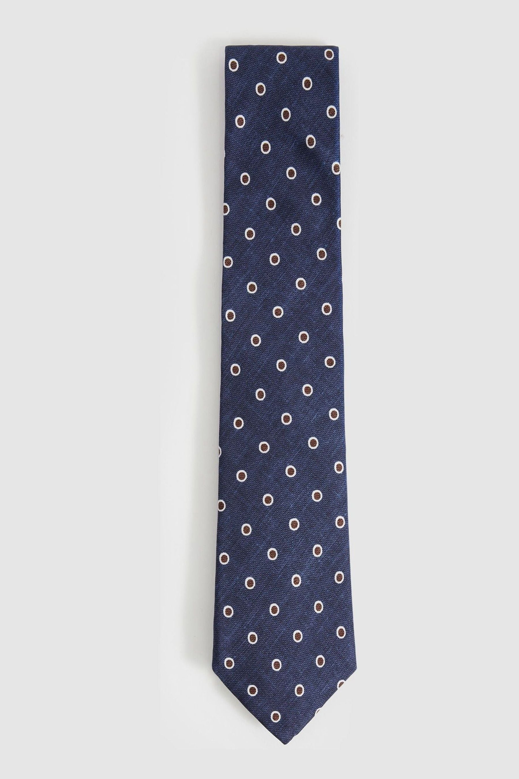 Reiss Navy Silk Polka Dot Print Tie