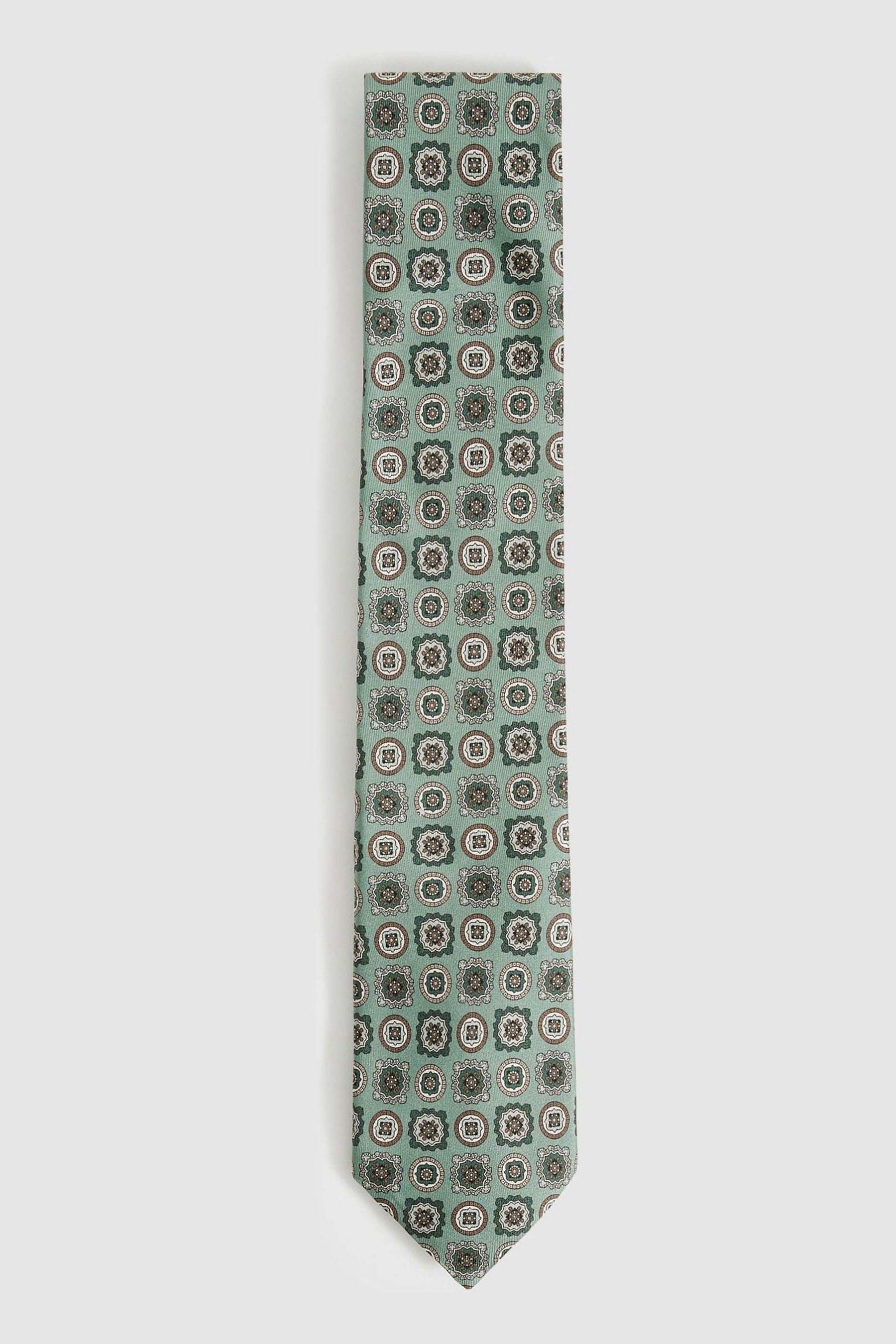 Shop Reiss Soft Sage Silk Foulard Medallion Print Tie