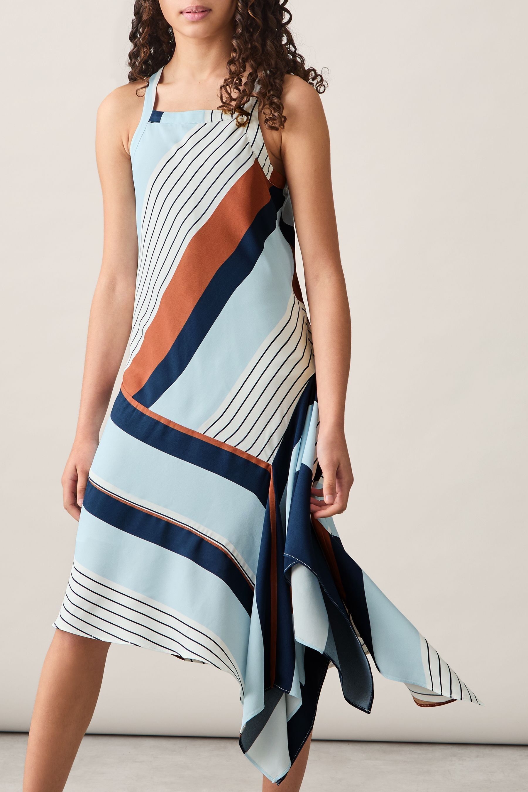 Shop Reiss Blue Print Holly Stripe-print Handkerchief Dress