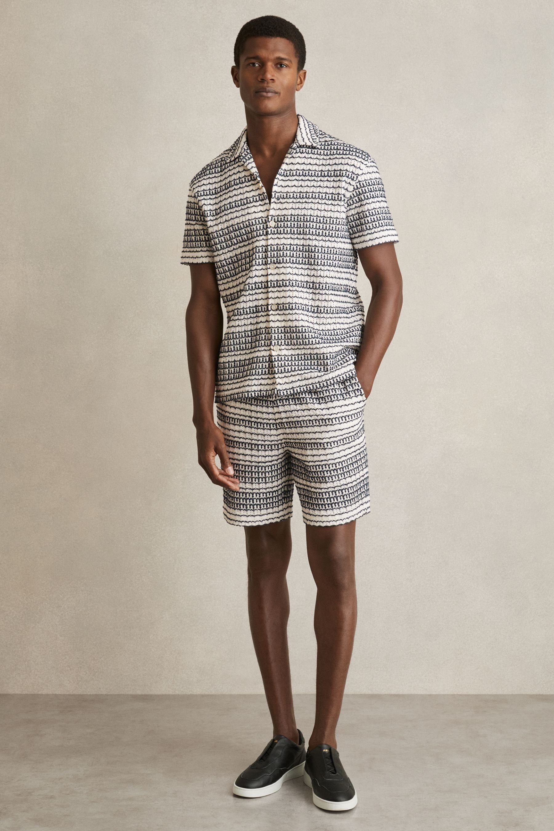 Reiss White/black Crochet Drawstring Shorts