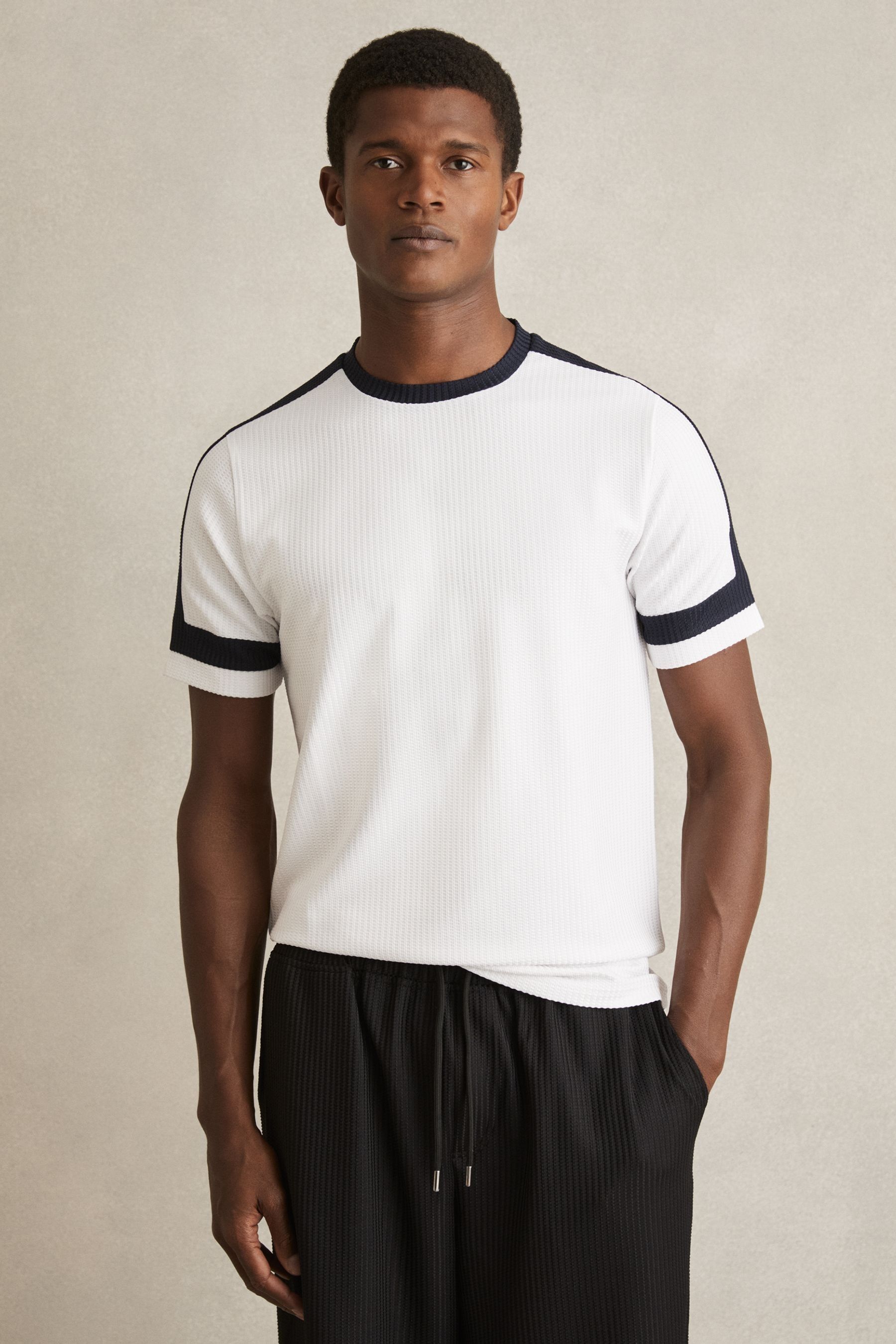 Reiss White/navy Oversized Textured T-shirt