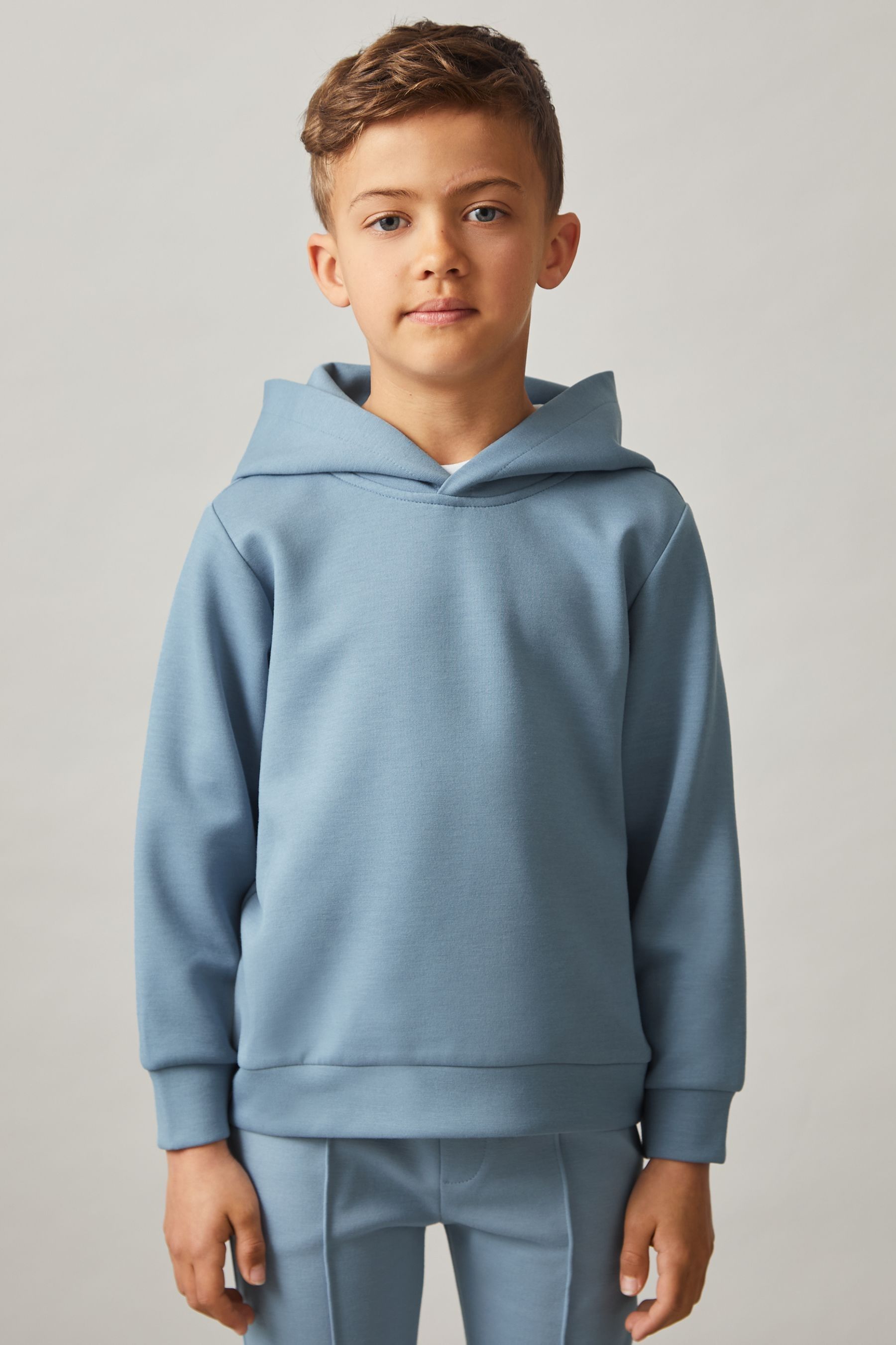 Reiss Soft Denim Blue 9-13 Yrs Interlock Jersey Hoodie