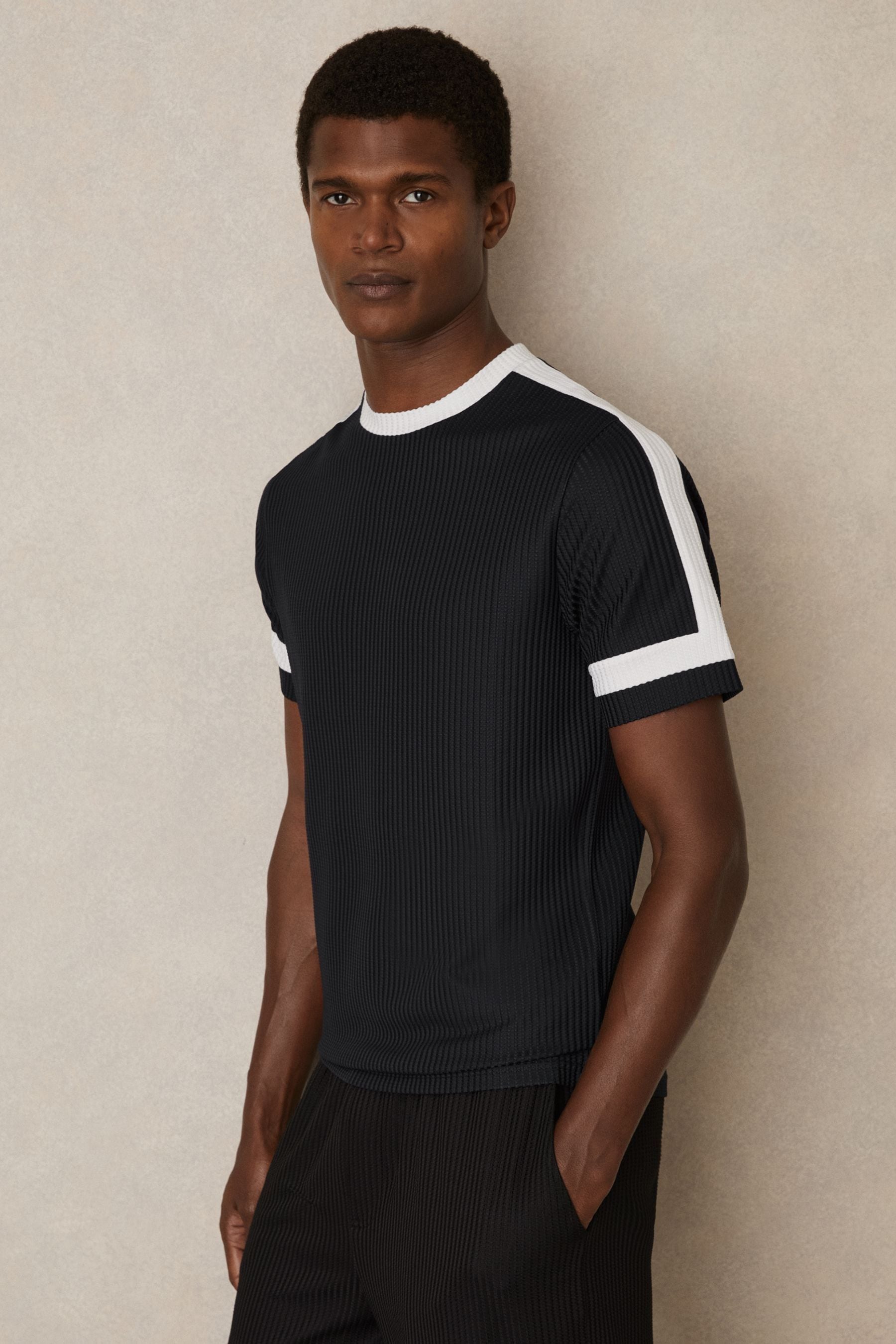 Reiss Navy/white Oversized Textured T-shirt