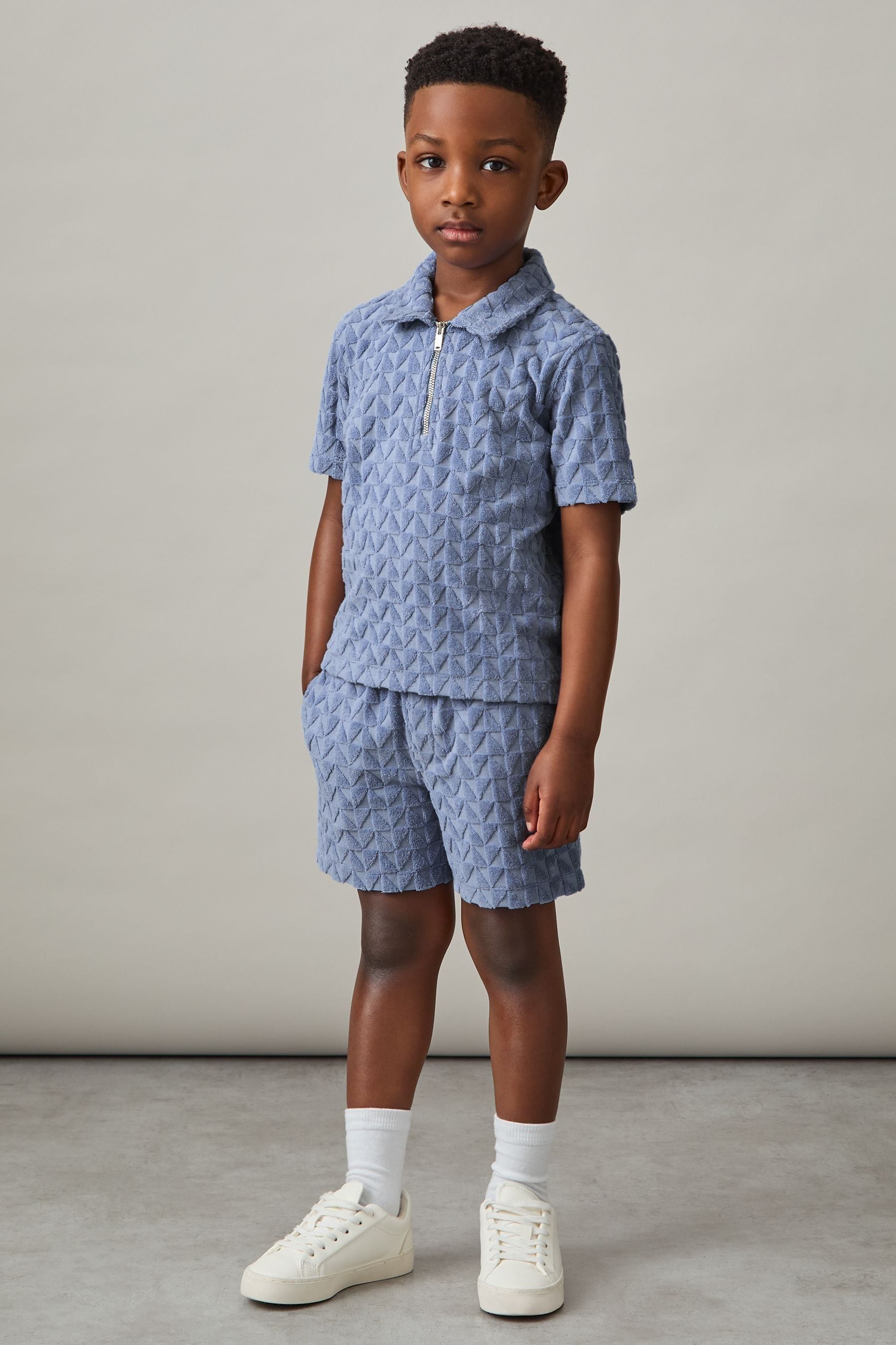 Reiss Airforce Blue 3-9 Yrs Textured Towelling Polo Shirt In Airforce Blue