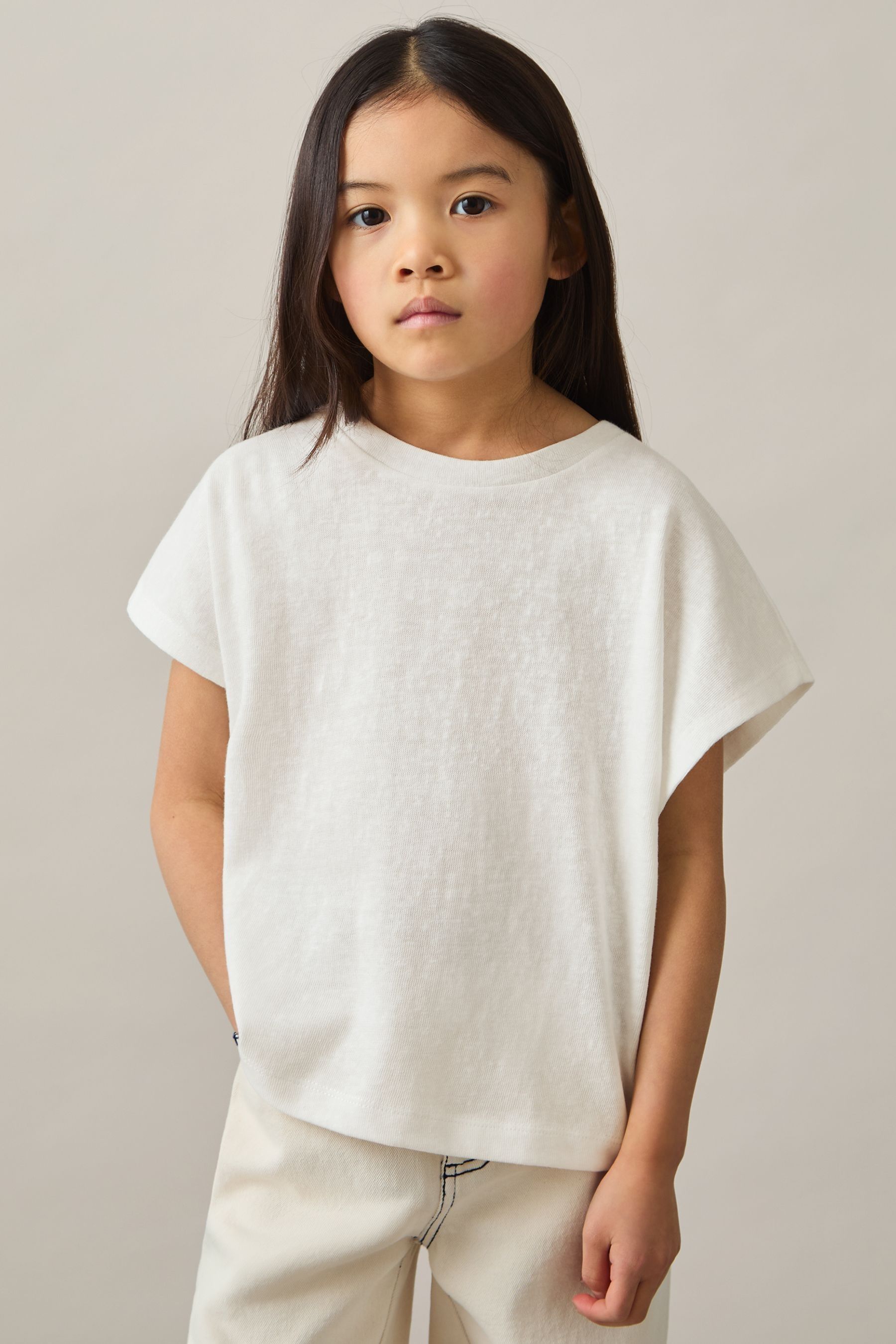 REISS IVORY MARAH 4-9 YRS OVERSIZED COTTON-BLEND T-SHIRT 