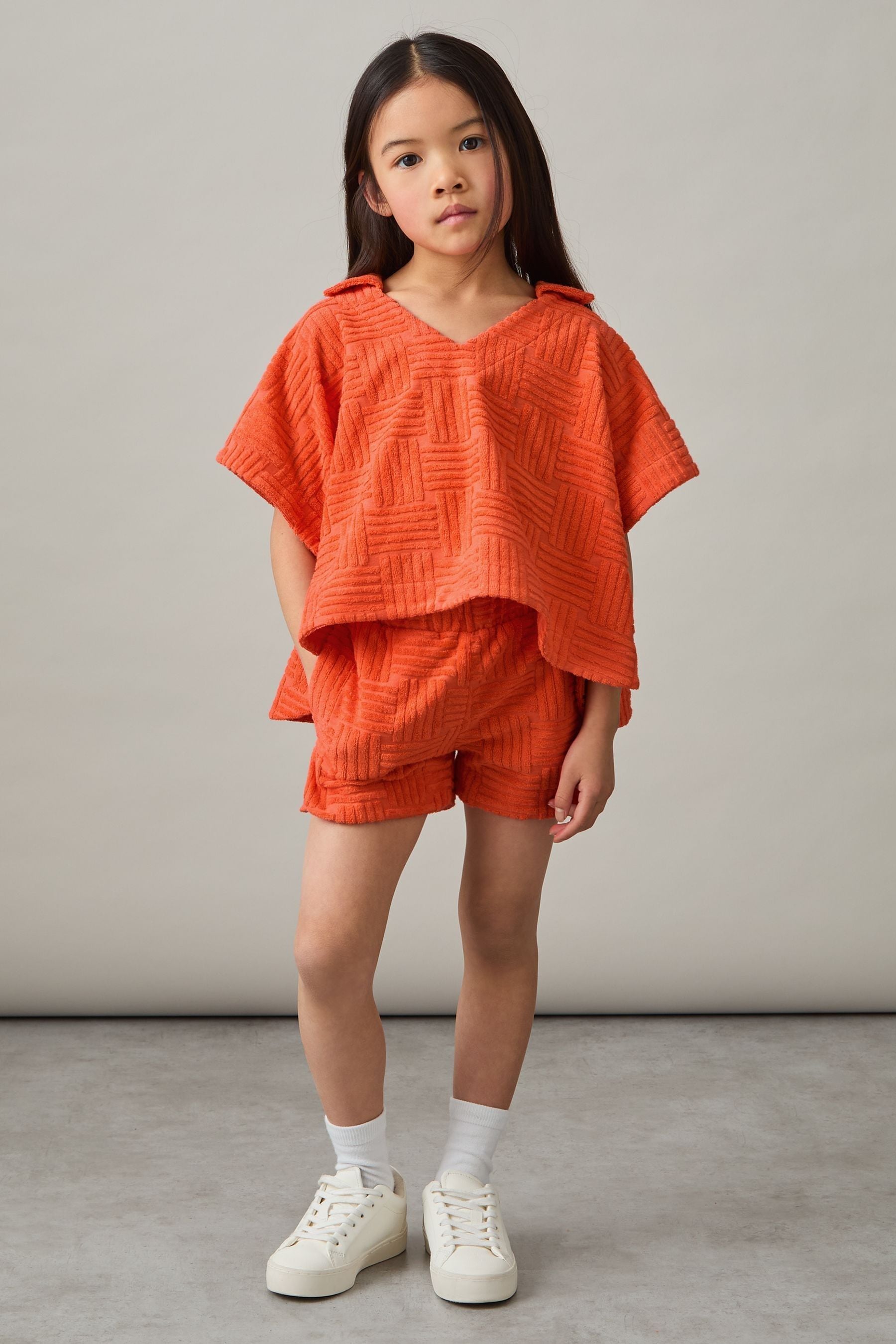 REISS ORANGE CYRI TOWELLING SHIRT AND SHORTS SET 