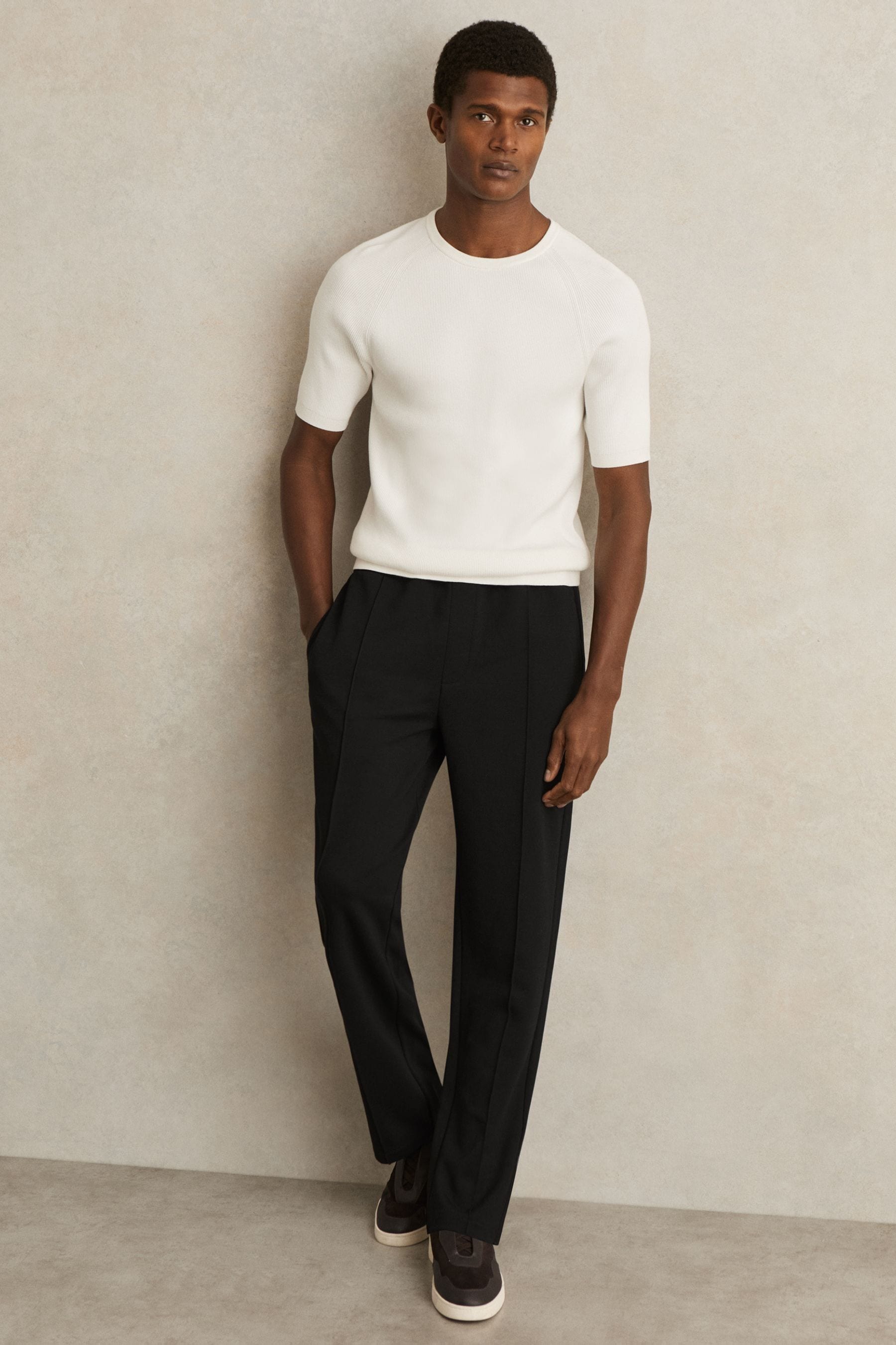 Reiss Black Interlock Straight Leg Drawstring Trousers