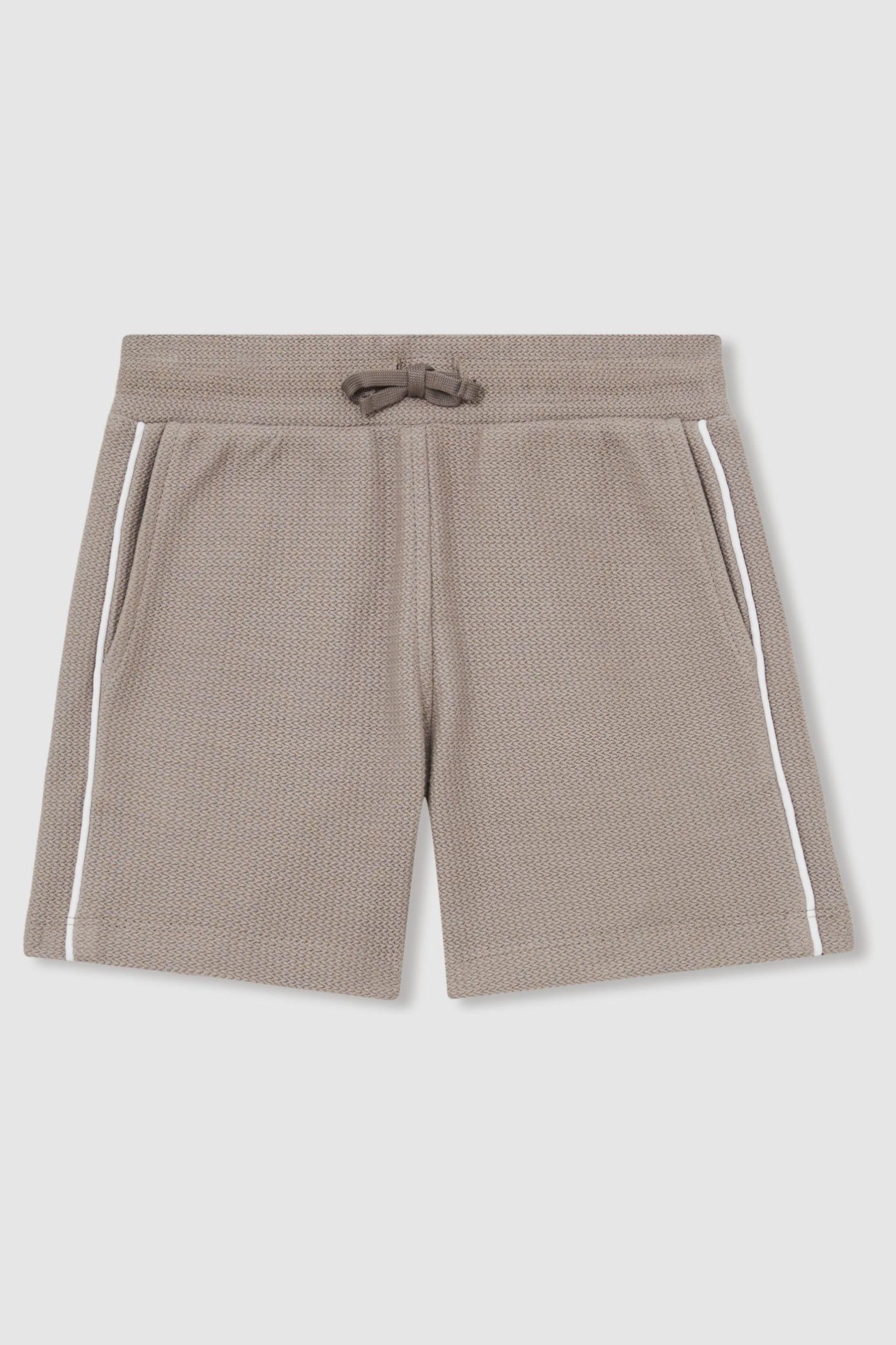Reiss Mink Brown Cotton Textured Piped Shorts In Mink Brown