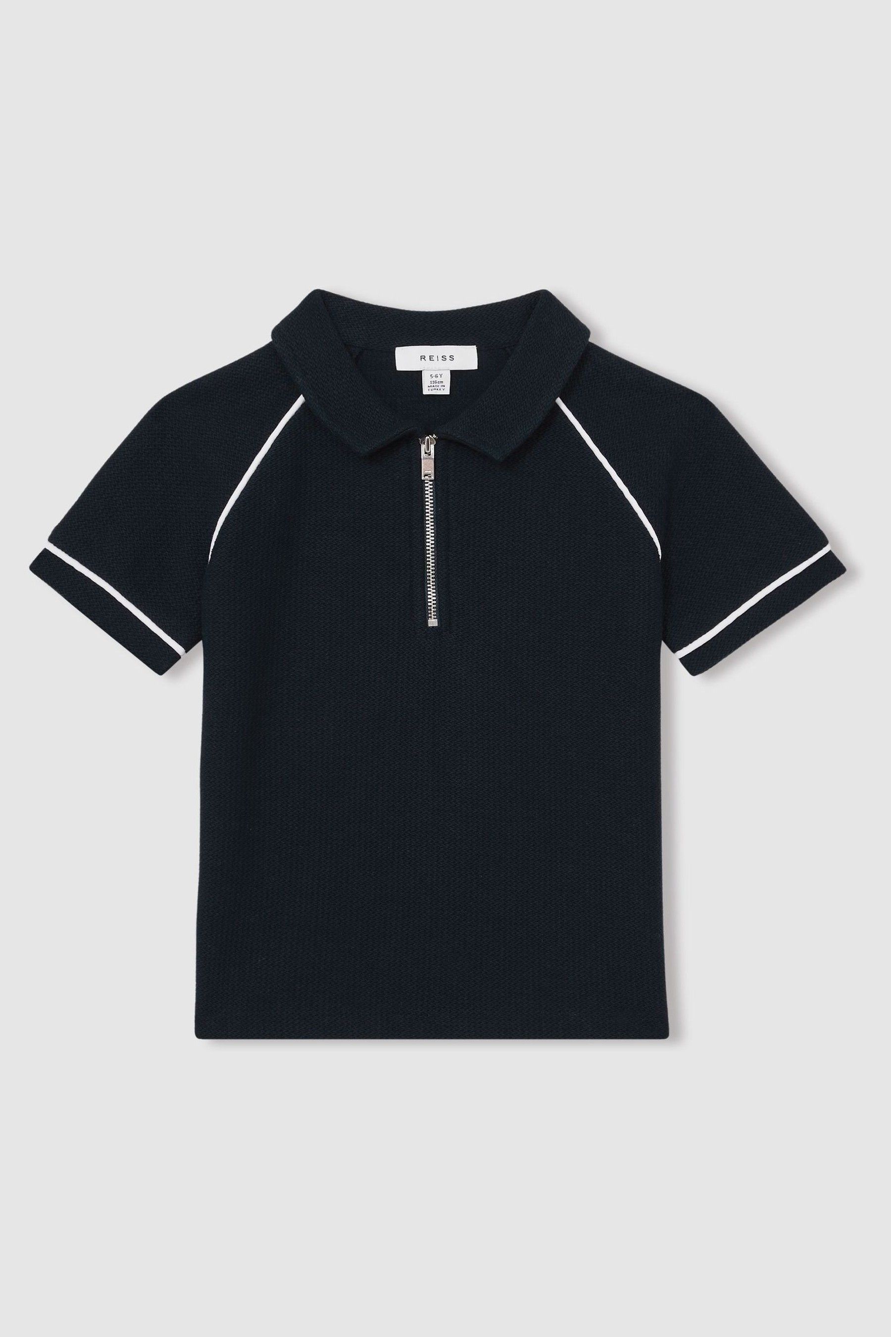 Reiss Navy Cotton Textured Half Zip Polo Shirt In Navy